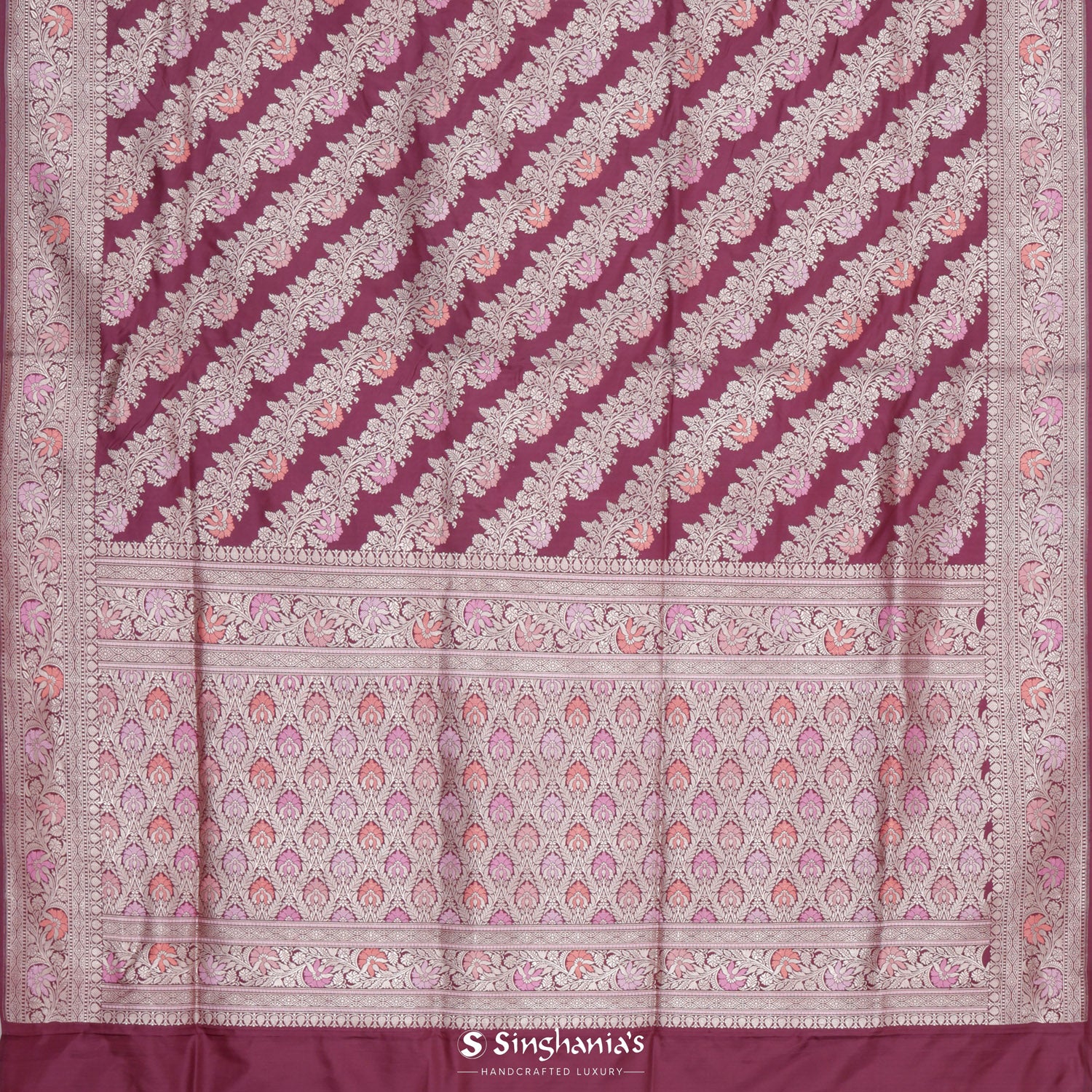 Pansy Purple Banarasi Saree With Floral Zari Weaving