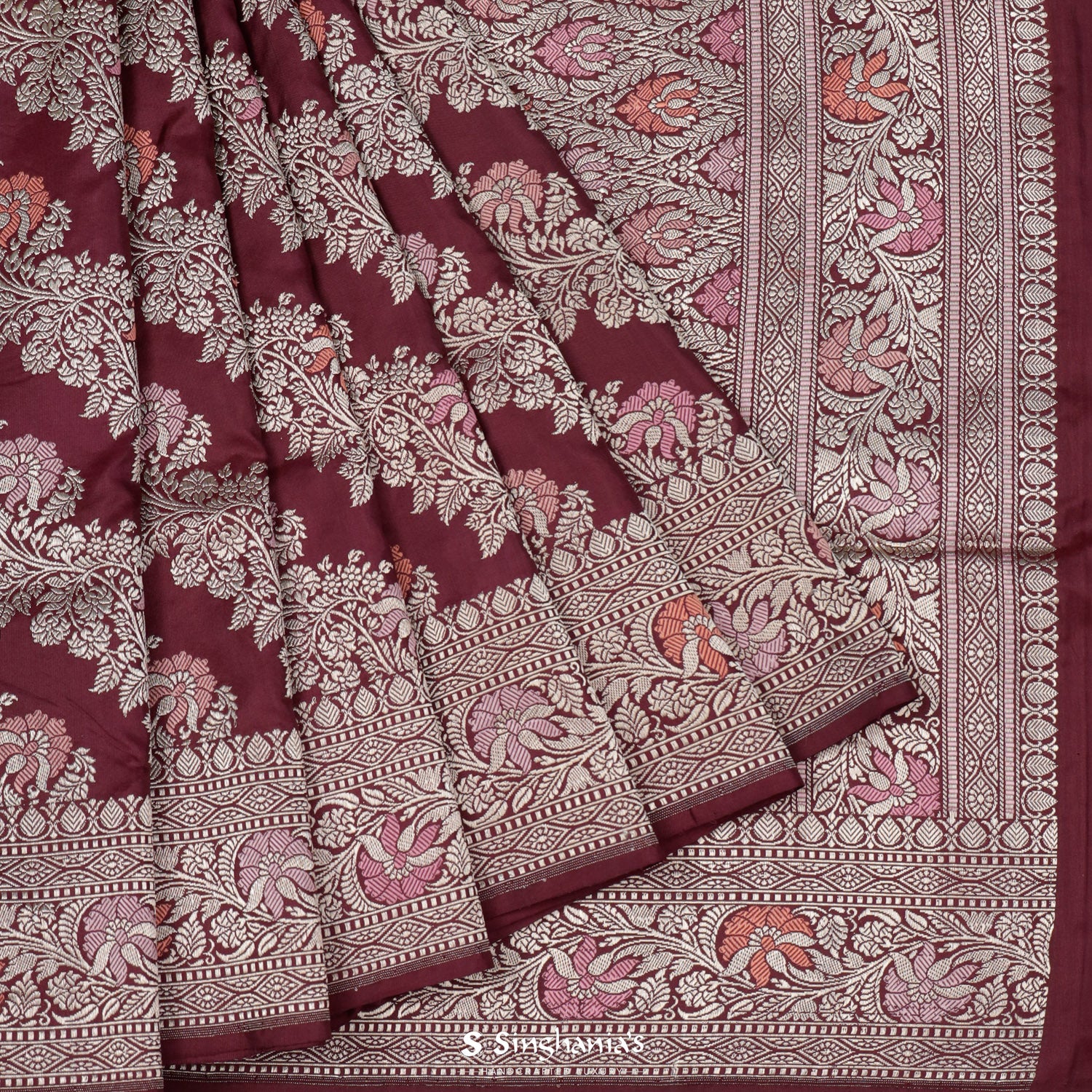 Pansy Purple Banarasi Saree With Floral Zari Weaving