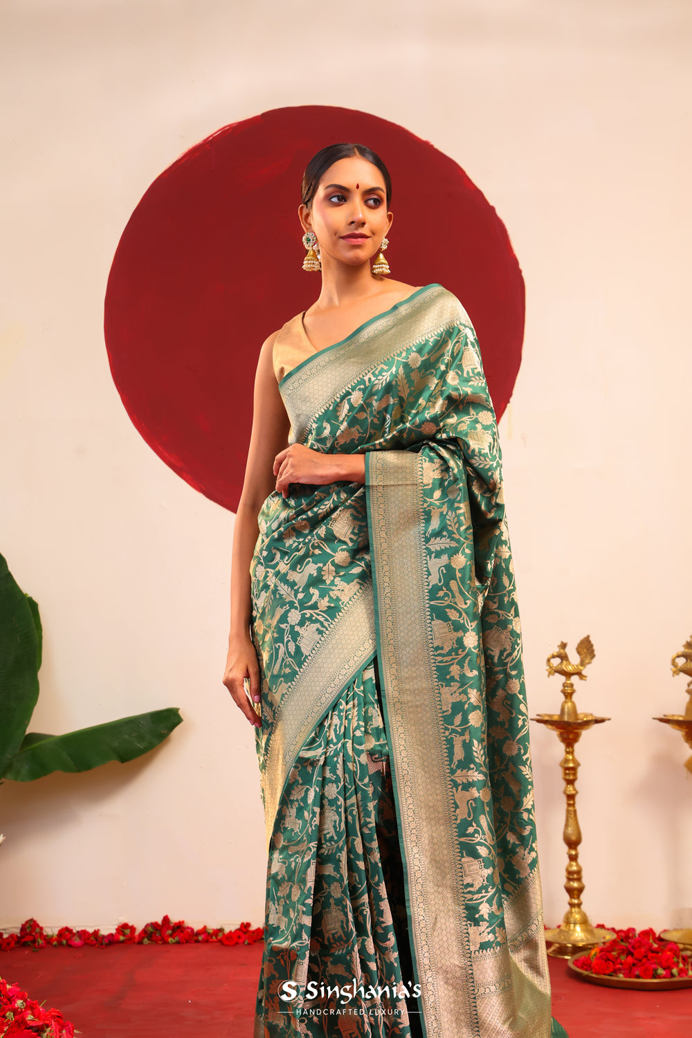 Hunter Green Shikaargah Banarasi Silk Saree