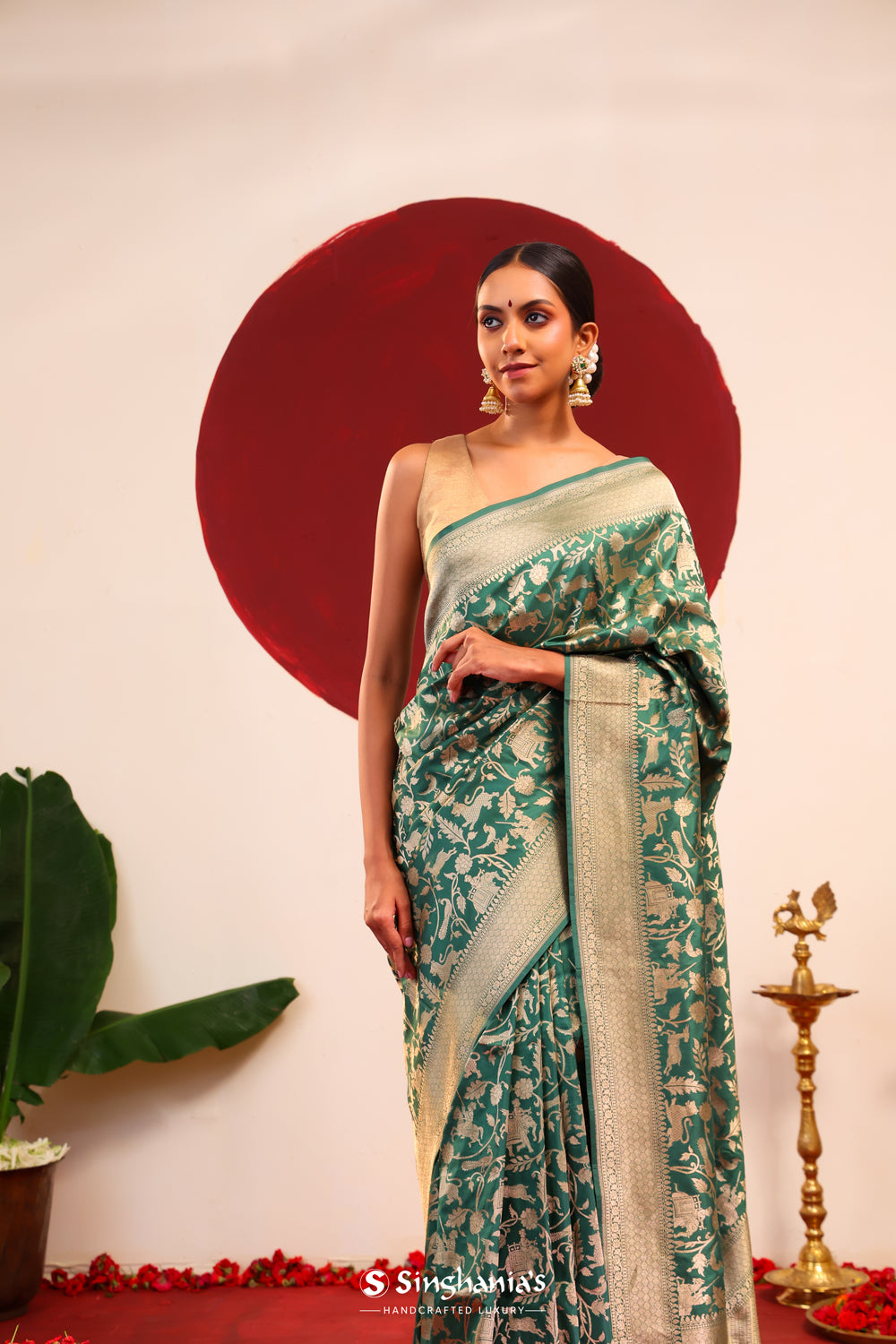 Hunter Green Shikaargah Banarasi Silk Saree