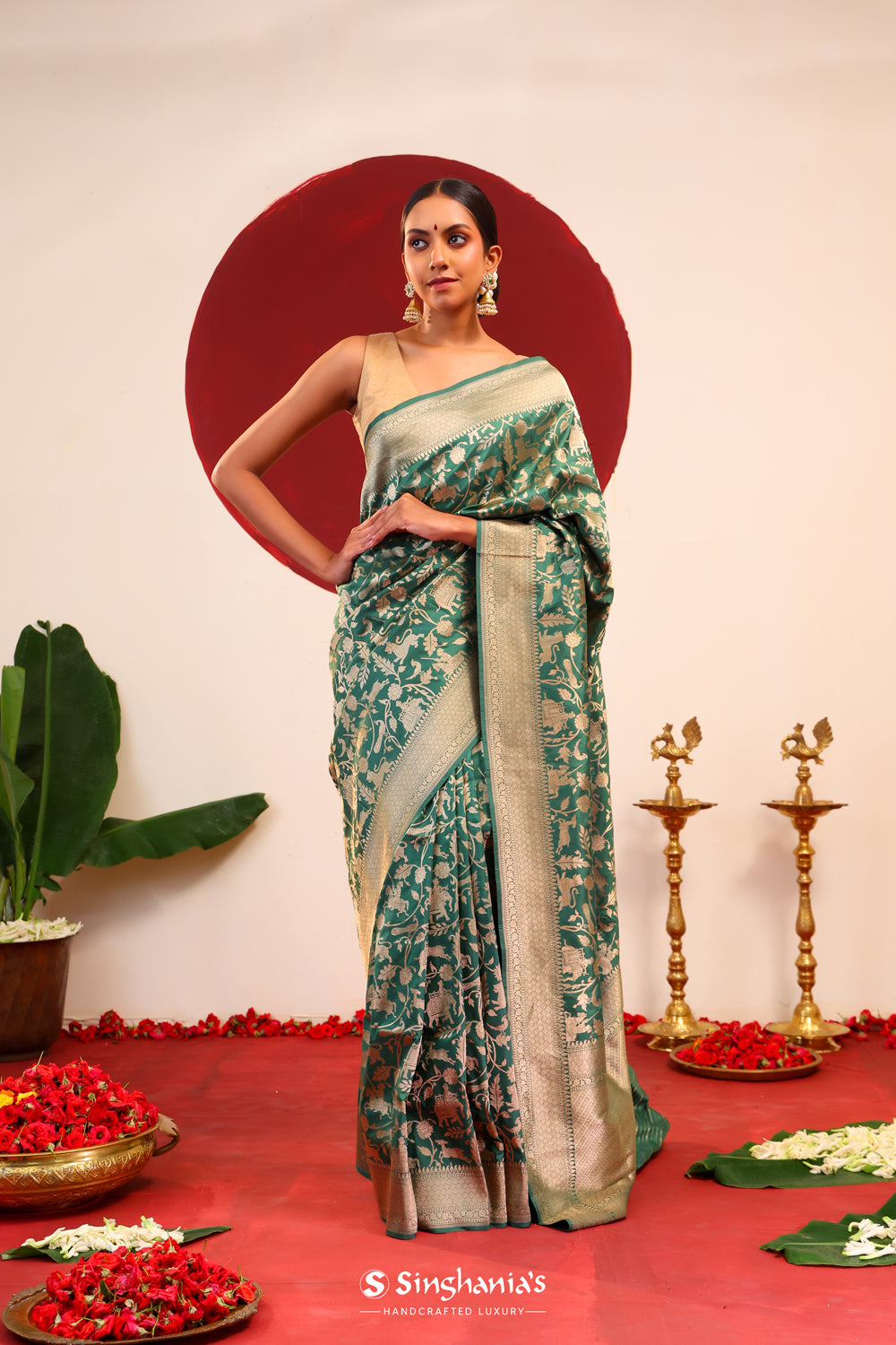 Hunter Green Shikaargah Banarasi Silk Saree