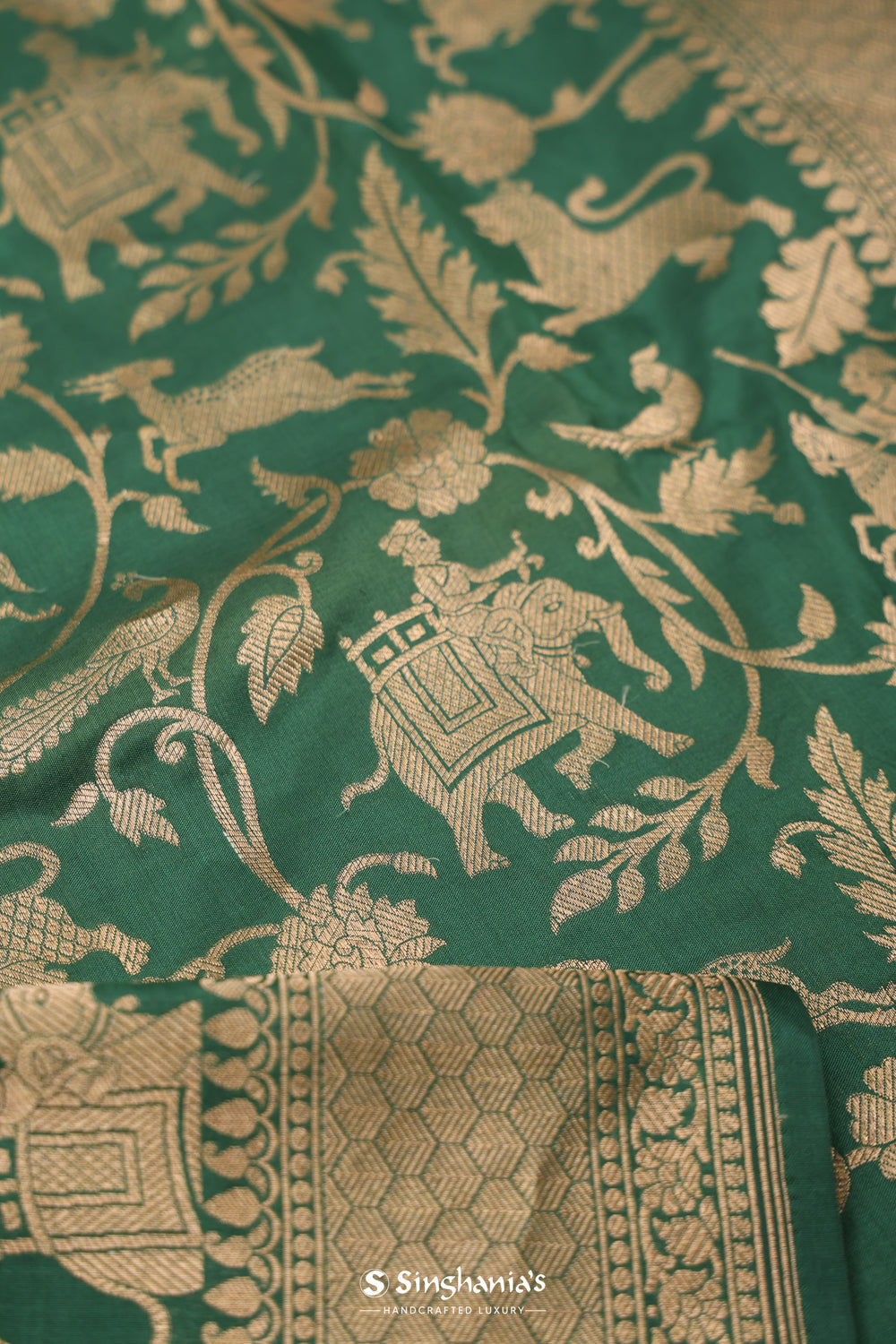 Hunter Green Shikaargah Banarasi Silk Saree