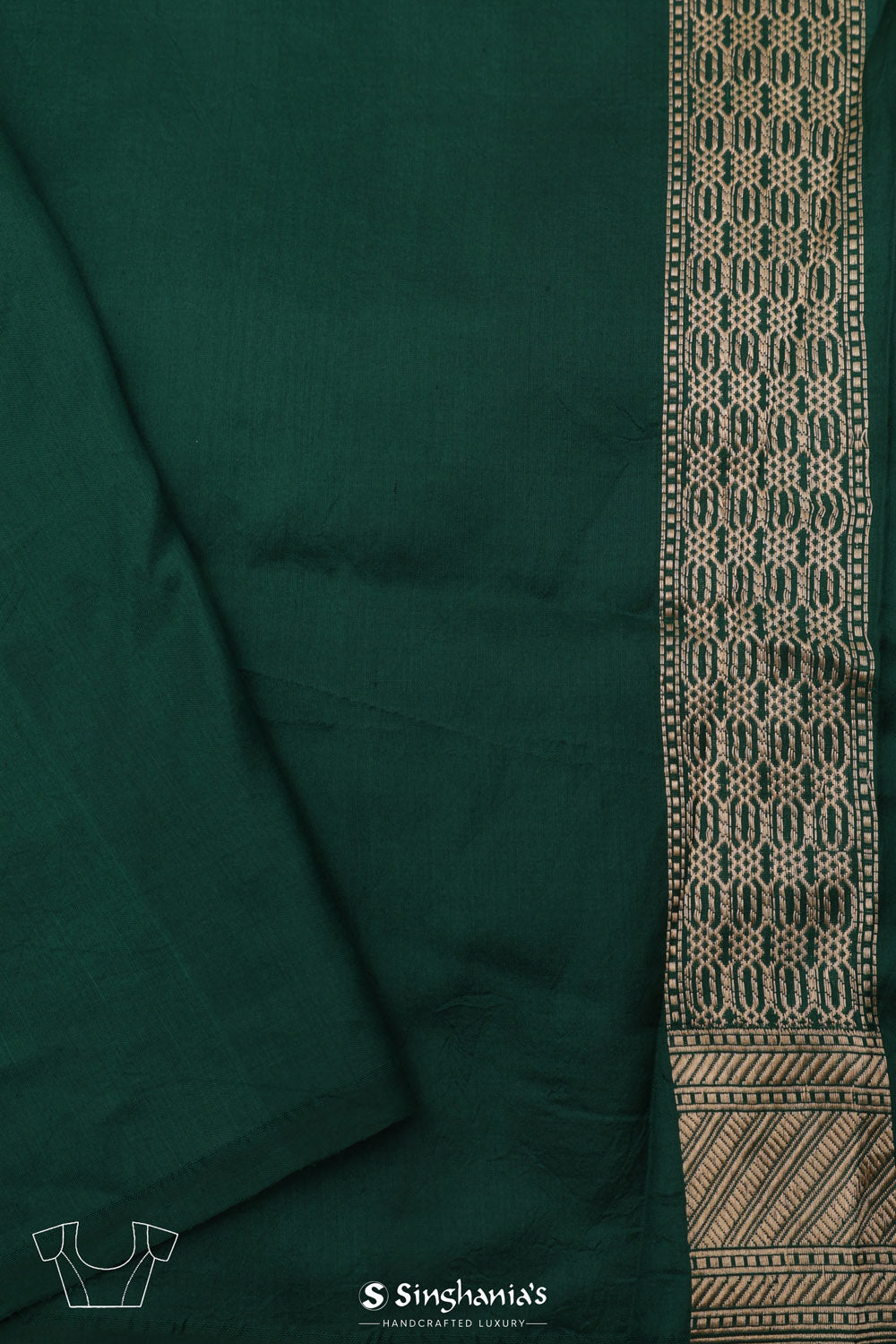 Dark Green Banarasi Silk Saree With Geometric And Floral Patterns