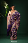 Regalia Purple Banarasi Silk Saree With Floral-Peacock Motifs