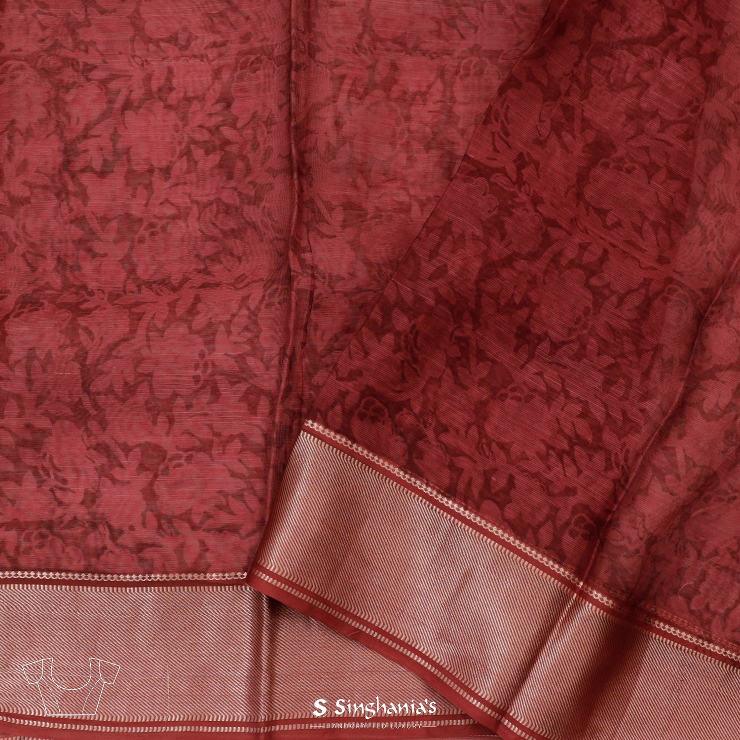 Lace Brown Printed Maheshwari Saree With Floral Pattern