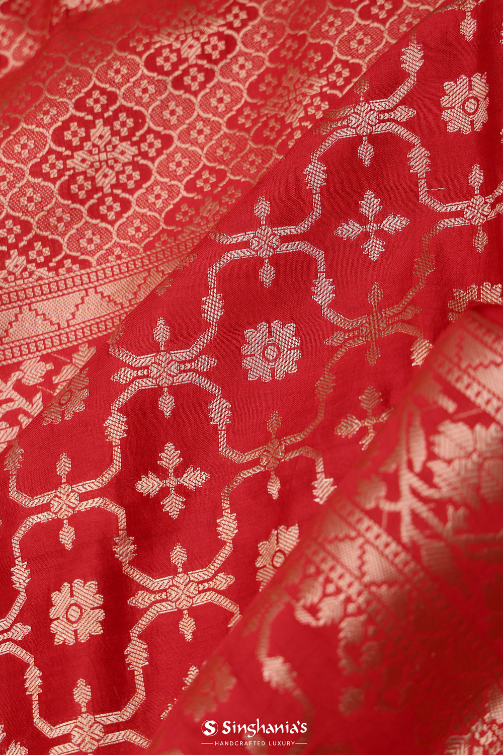 Husker Red Chiniya Banarasi Silk Saree