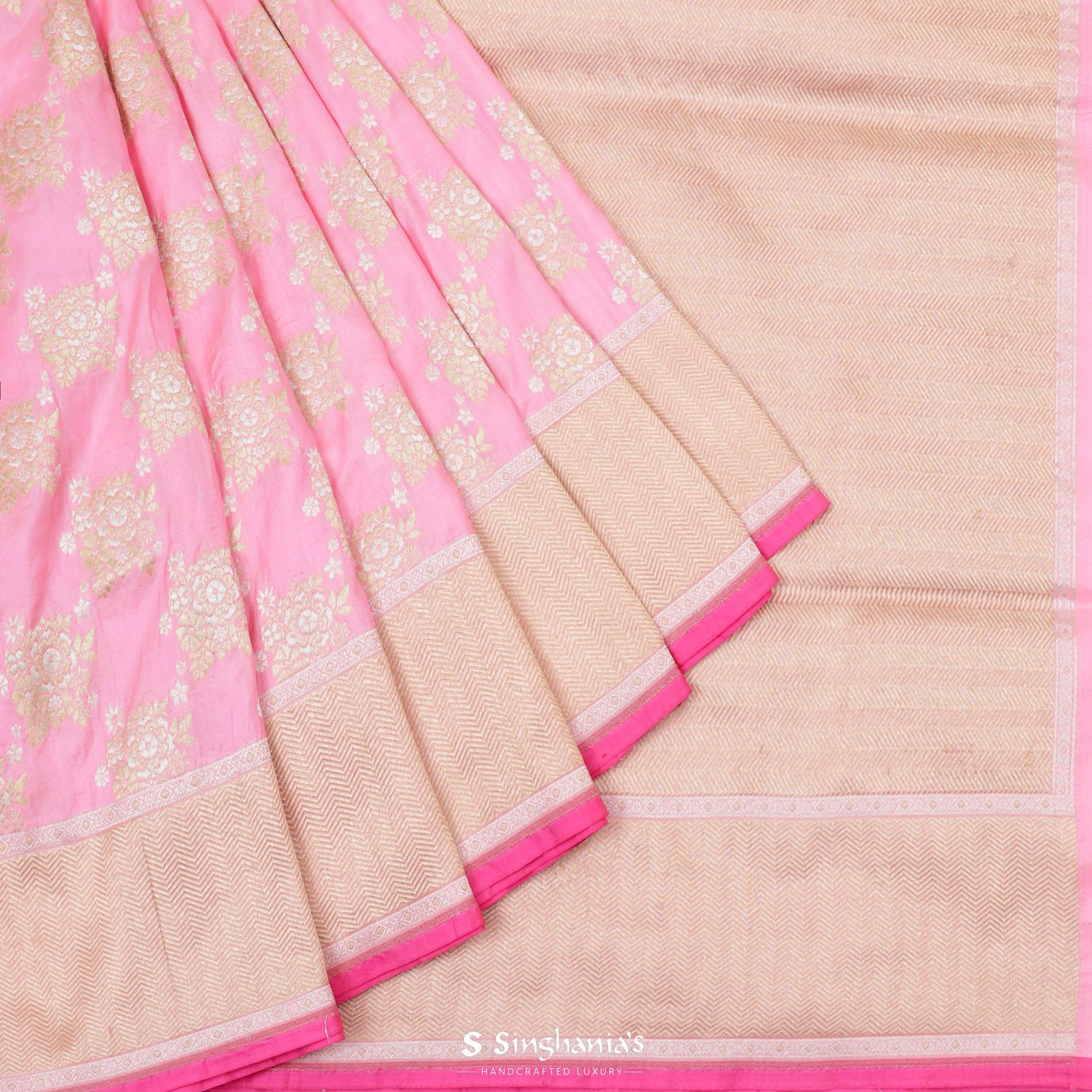 Carnation Pink Banarasi Saree With Meenakari Zari Weaving