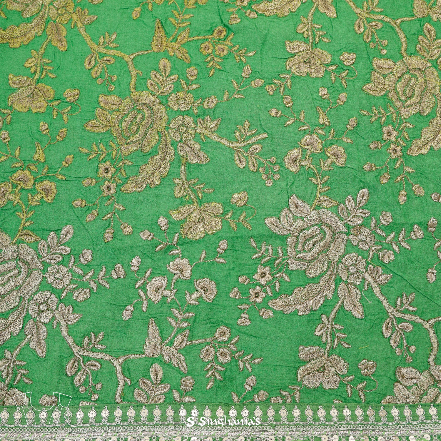Jade Green Printed Georgette Saree In Floral Pattern