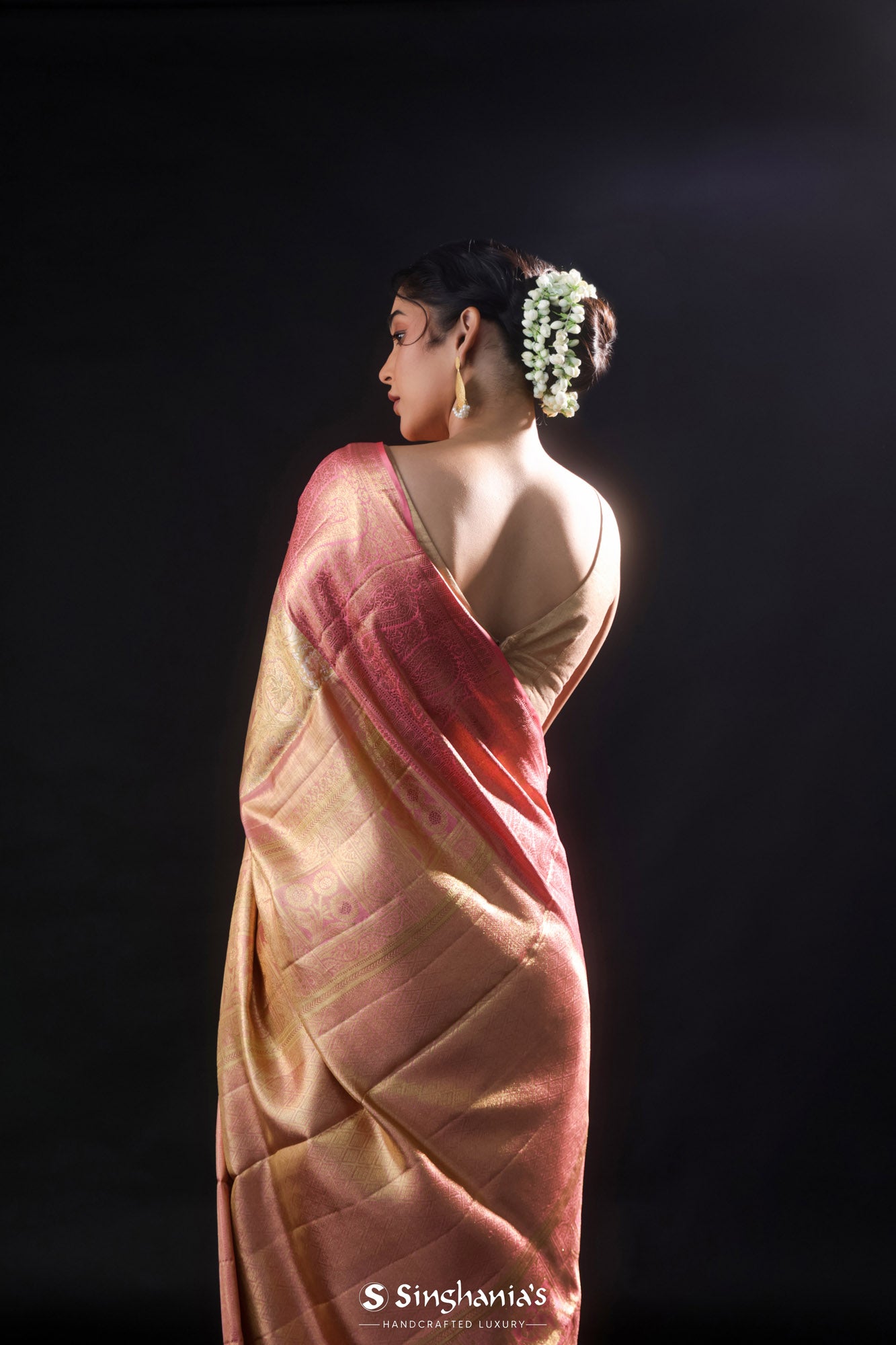 Pale Gold Tissue Kanjivaram Silk Saree With Meenakari Jaal