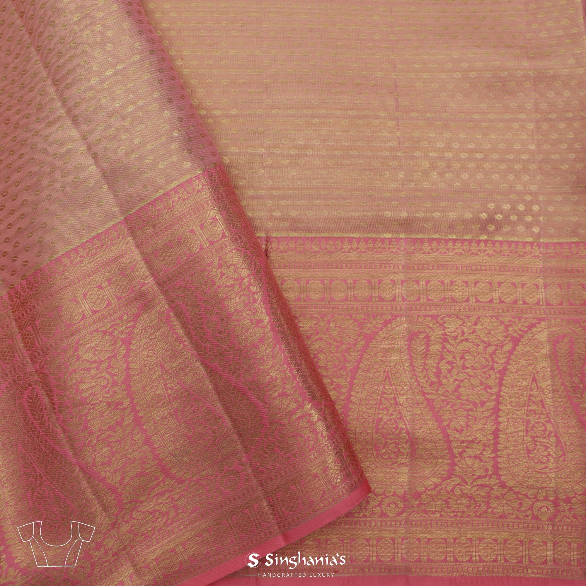 Pale Gold Tissue Kanjivaram Silk Saree With Meenakari Jaal