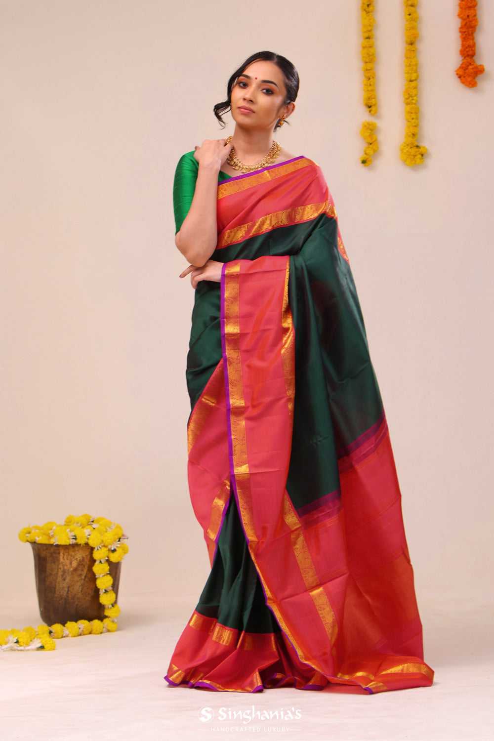 Sacramento Green Heritage Kanjivaram Silk Saree