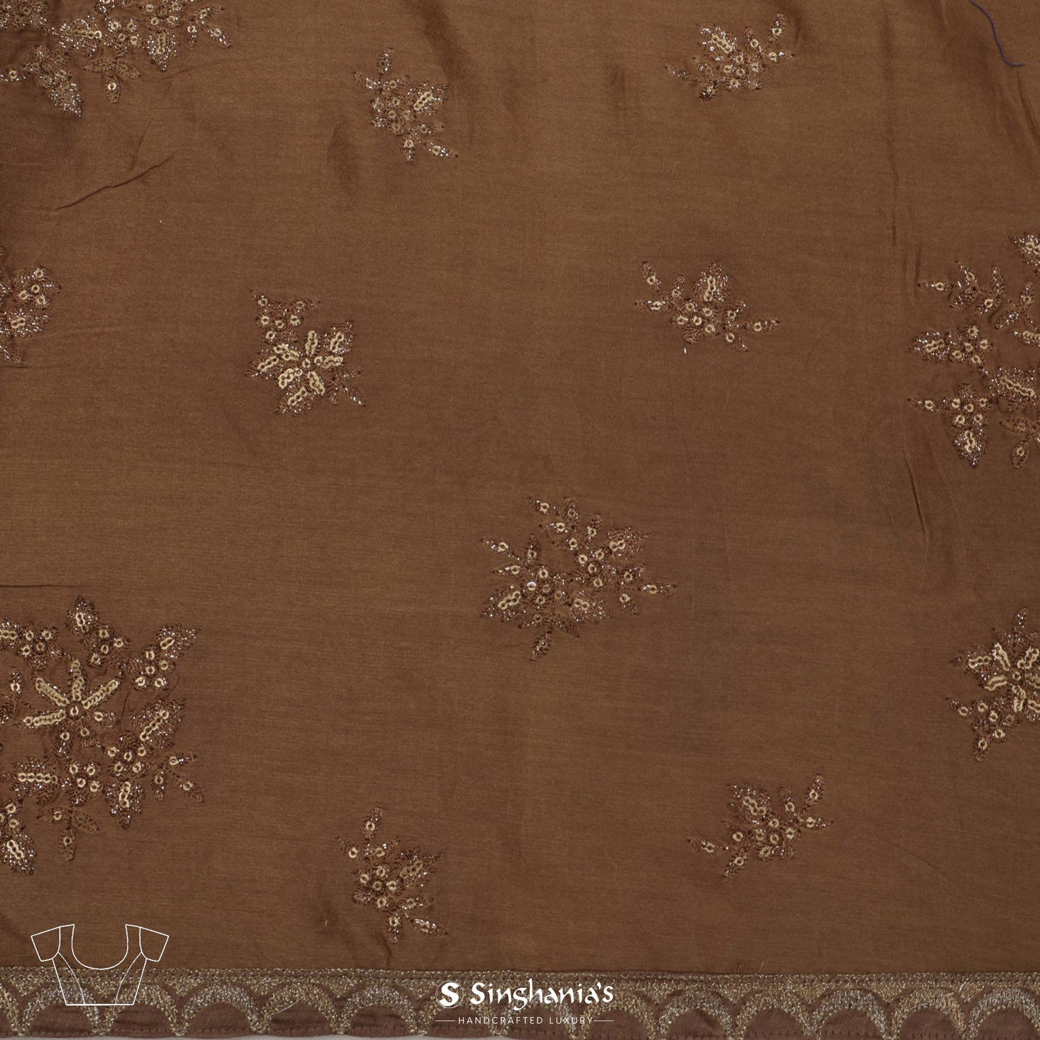 Dark Chestnut Brown Organza Saree With Embroidery