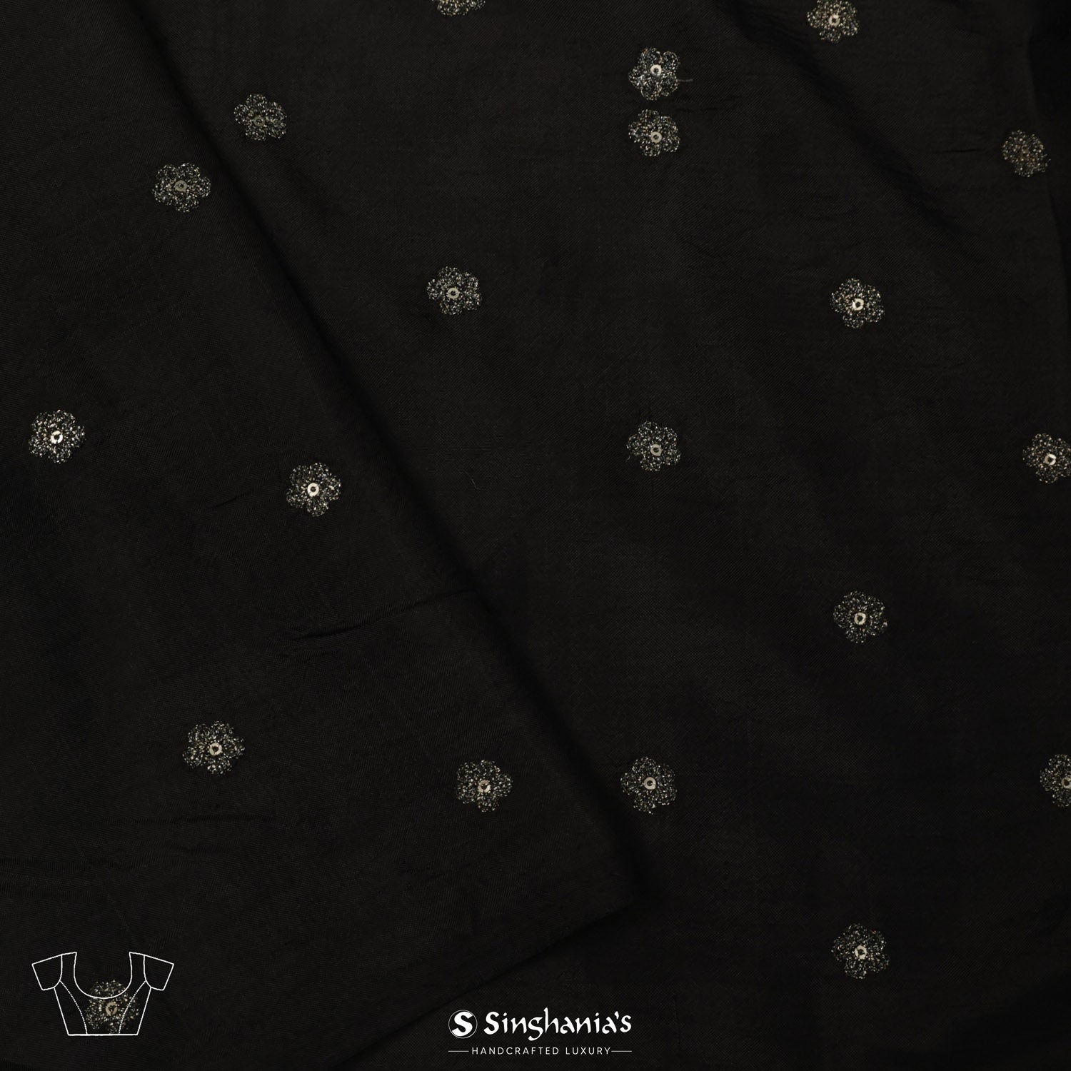 Smoky Black Organza Saree With Bandhani Pattern