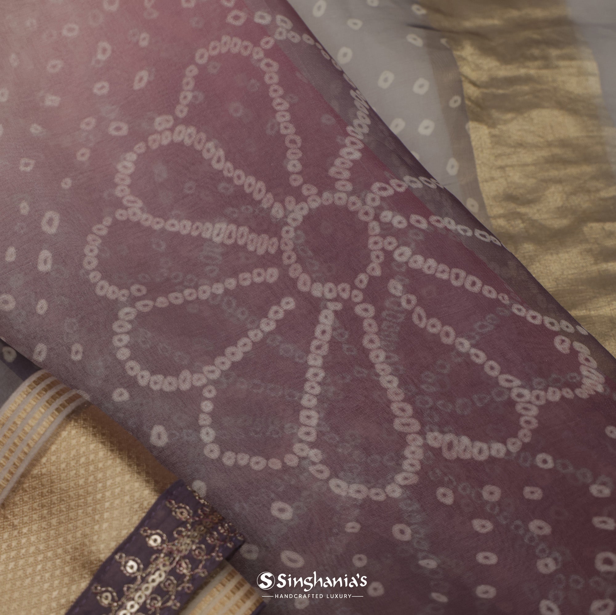 Insolent Purple Organza Saree With Bandhani Work