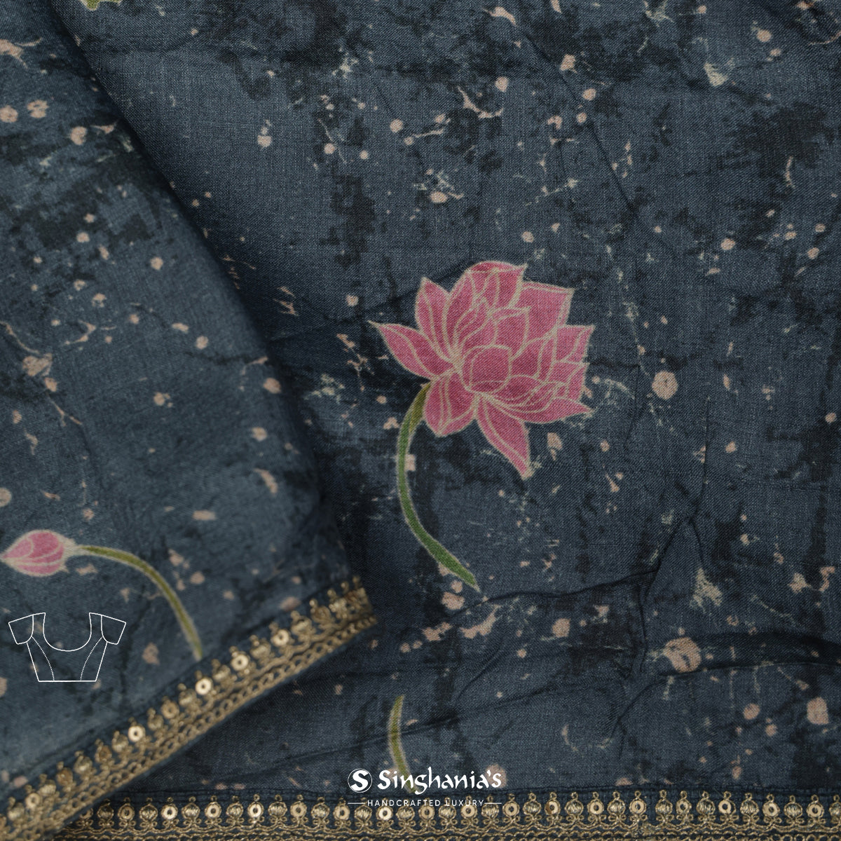 Spruce Blue Tussar Silk Saree With Zari Woven In Flora-Fauna Pattern