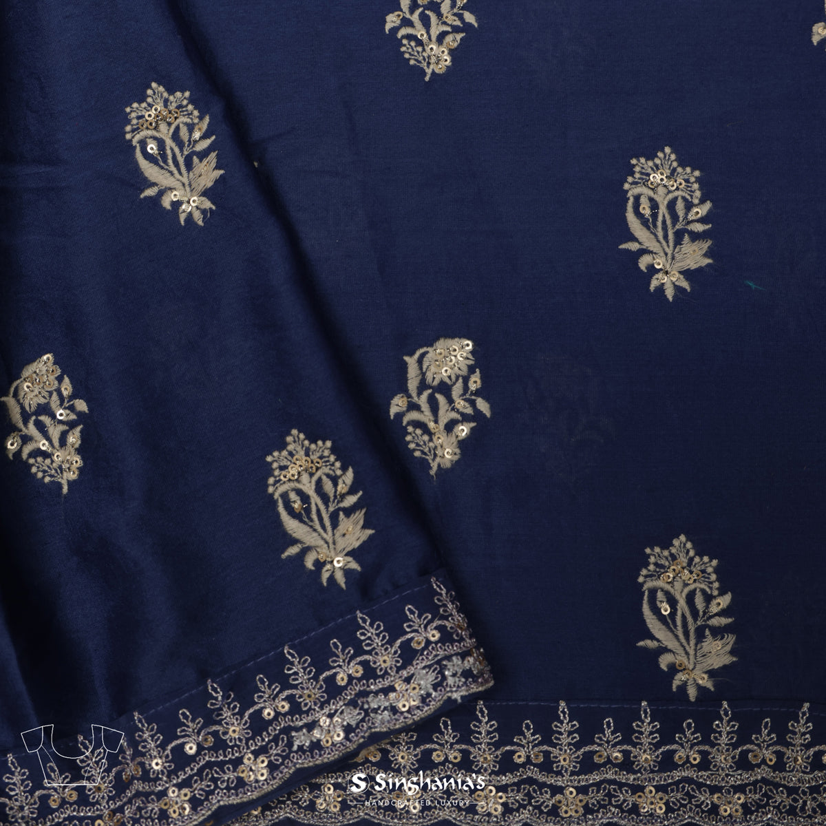 Yale Blue Printed Moonga Saree With Abstract Pattern
