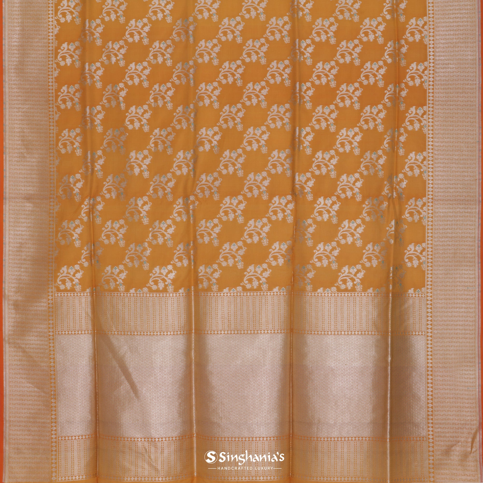 Dahlia Yellow Banarasi Silk Saree With Meenakari, Jaal Weaving