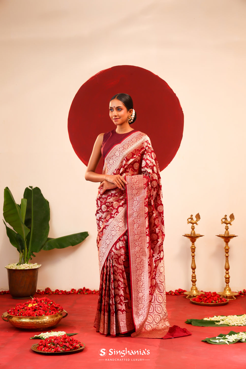 Royal Maroon Banarasi Silk Saree With Zari Weave