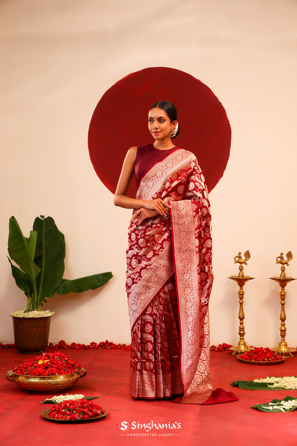 Royal Maroon Banarasi Silk Saree With Zari Weave