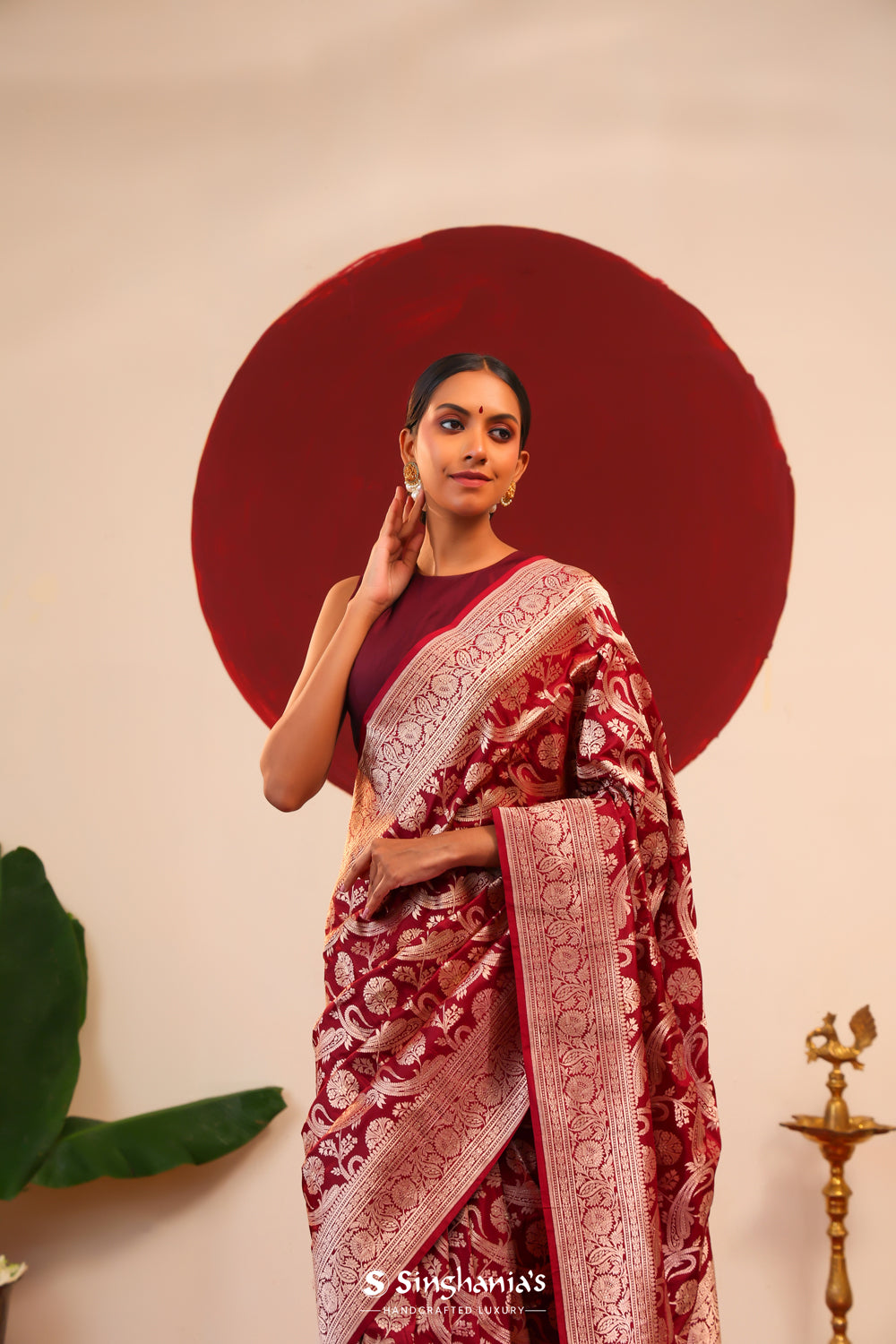 Royal Maroon Banarasi Silk Saree With Zari Weave