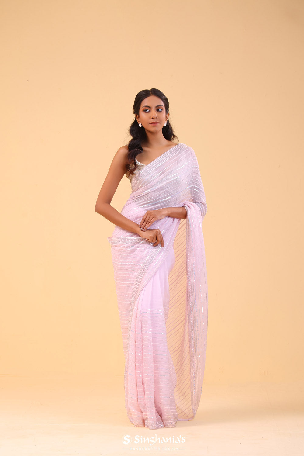 Lemonade Pink Organza Handcrafted Saree