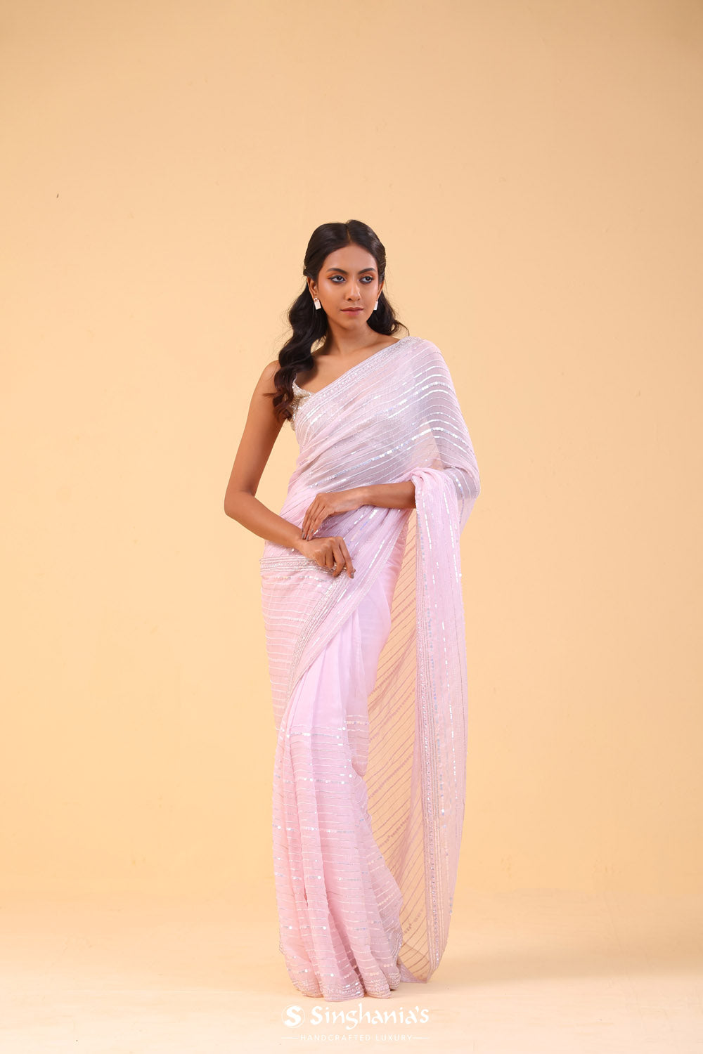 Lemonade Pink Organza Handcrafted Saree