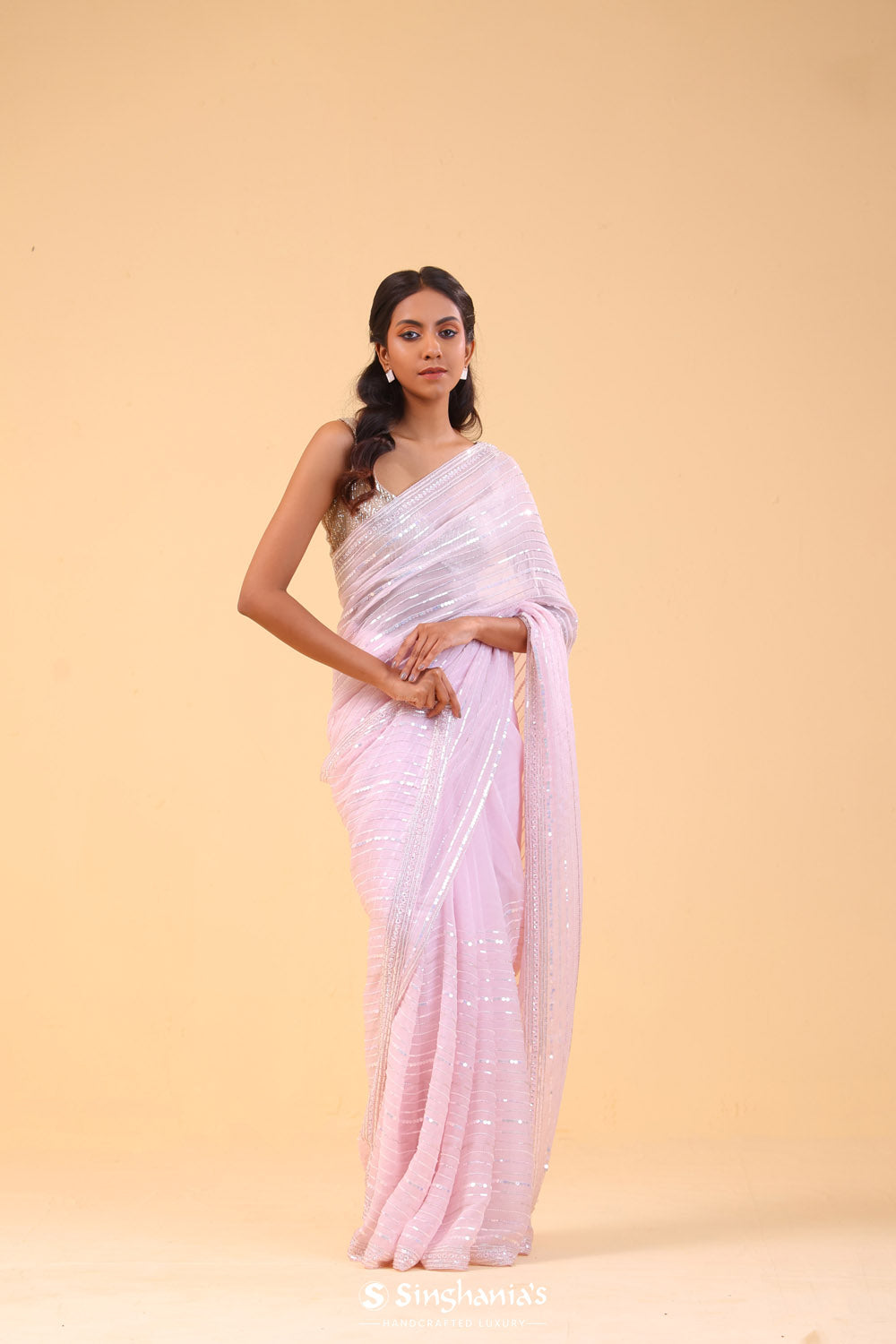 Lemonade Pink Organza Handcrafted Saree