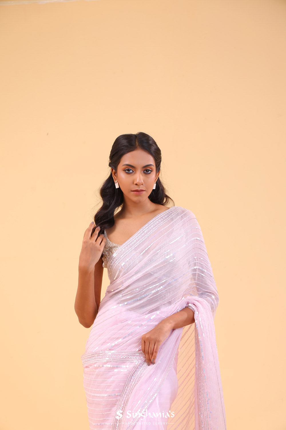 Lemonade Pink Organza Handcrafted Saree