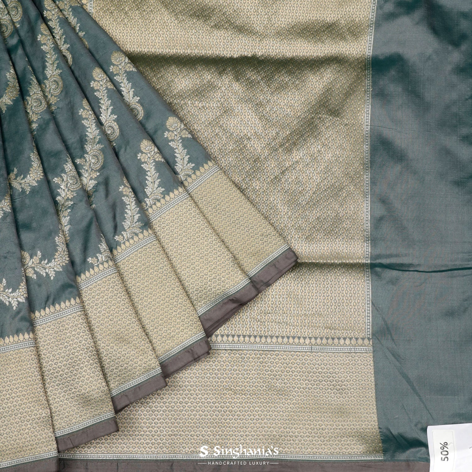 Smoke Gray Banarasi Saree With Floral Jaal Weaving
