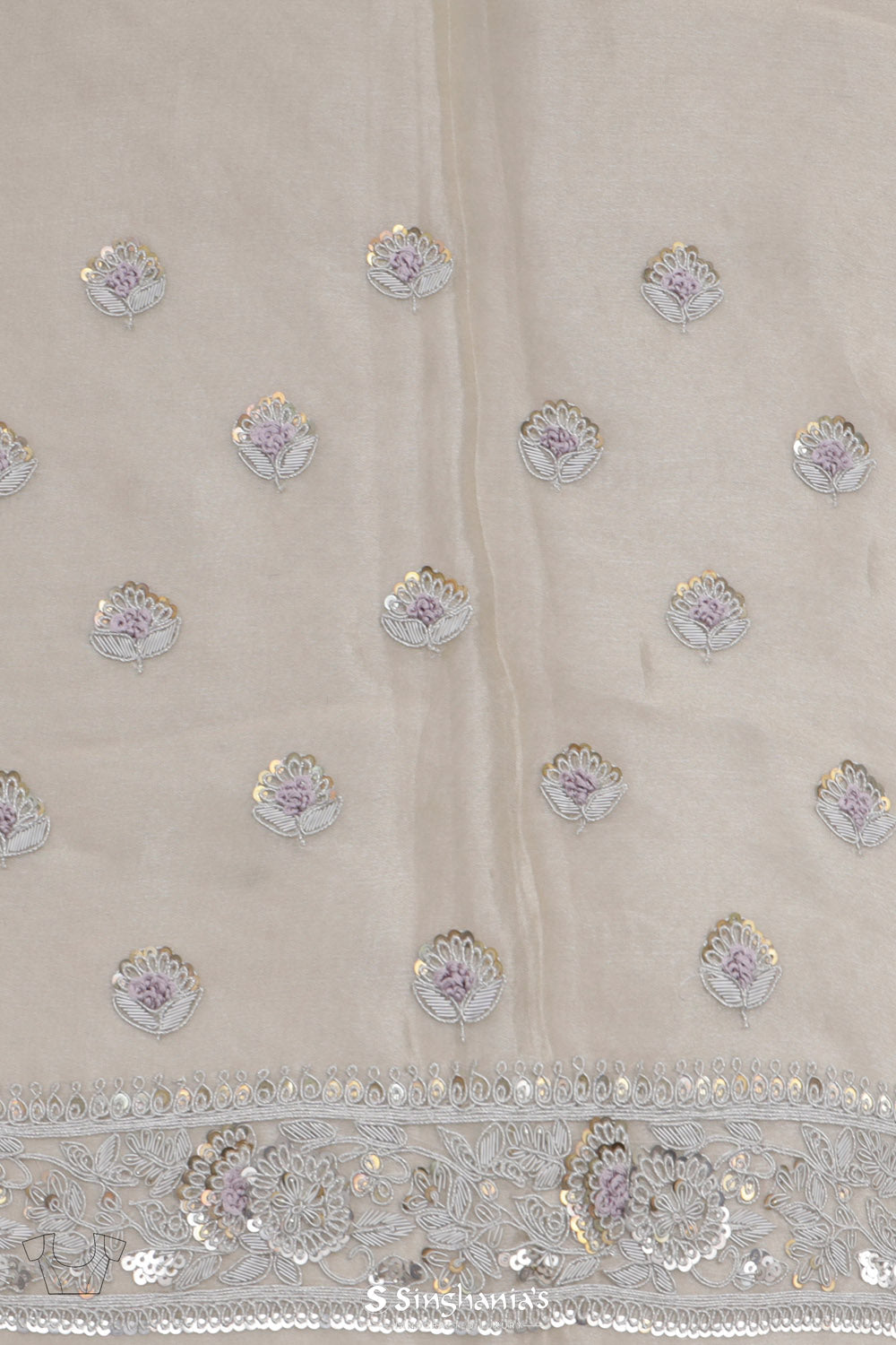 Royal Beige Tissue Designer Saree With Floral Embroidery