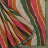 Green Multicolour Printed Tussar Saree With Stripes Pattern