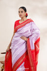 Mauve Purple Printed Kanjivaram Silk Saree With Horizontal Pattern