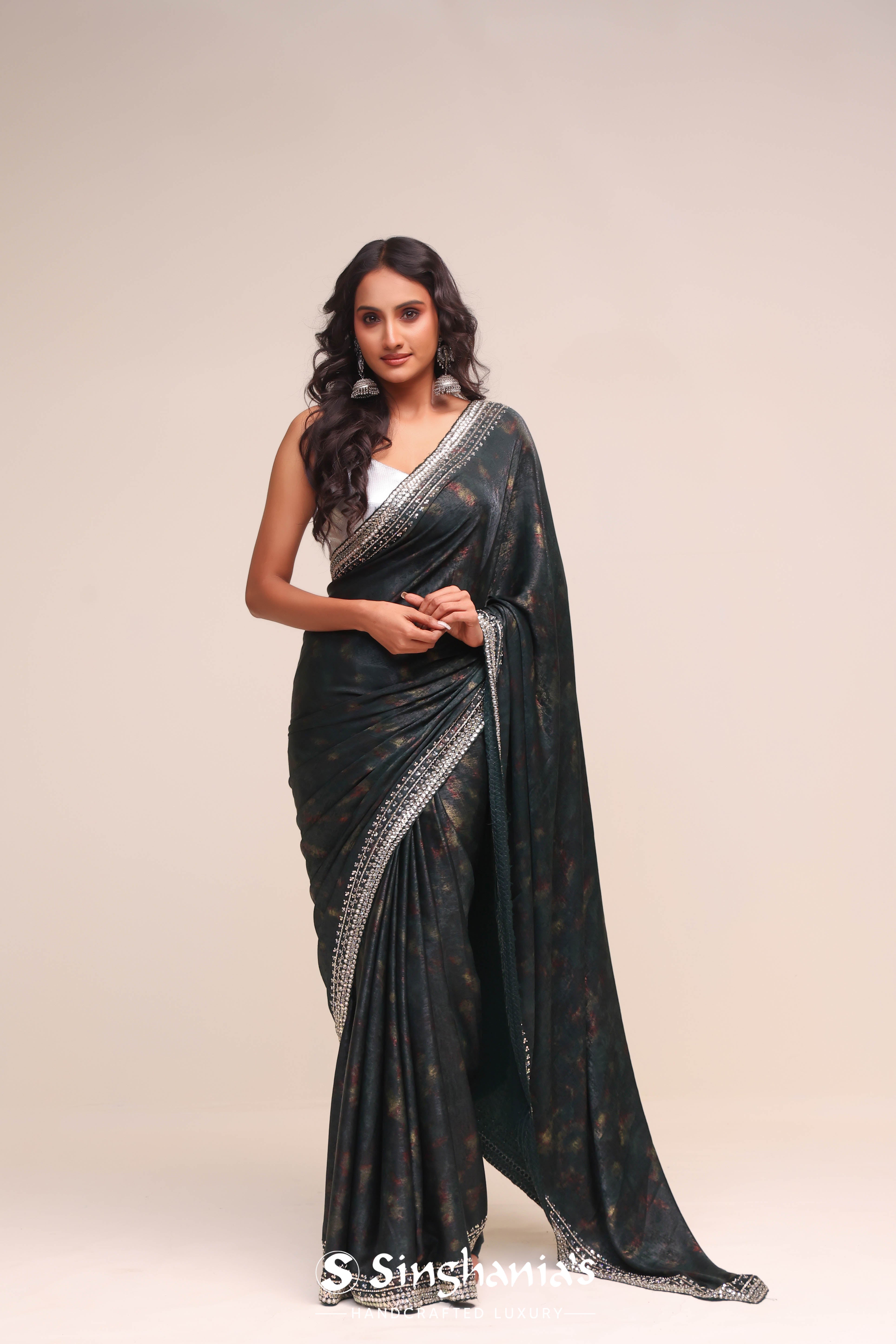 Abbey Black Satin Handcrafted Saree