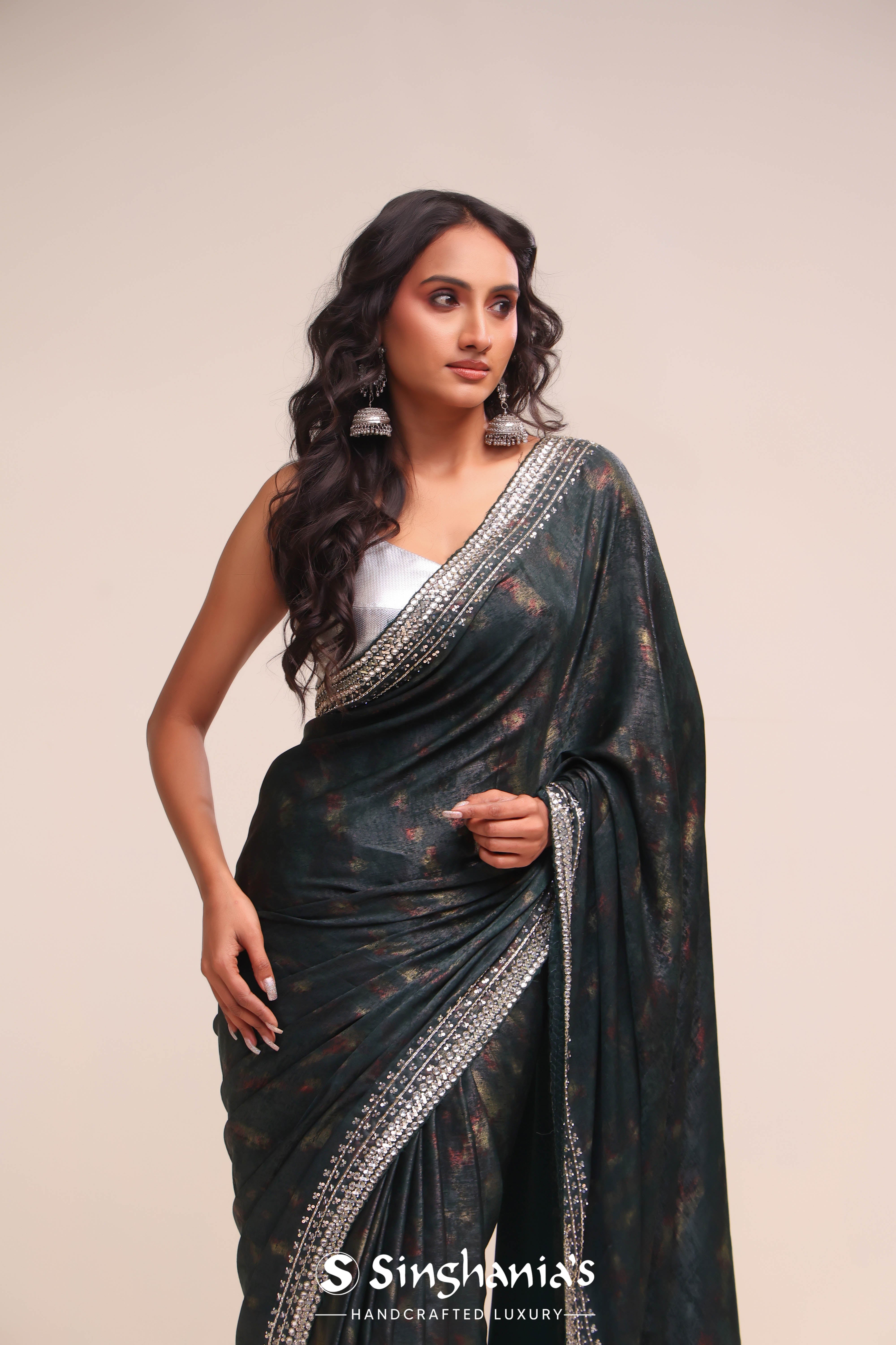 Abbey Black Satin Handcrafted Saree