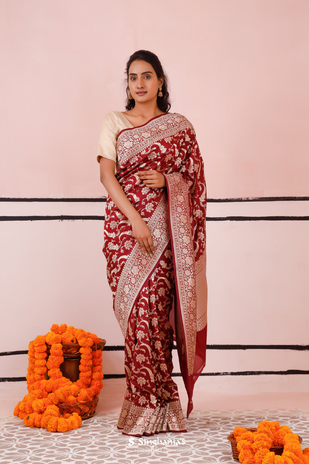 Pansy Purple Banarasi Silk Saree With Zari Floral Weaving