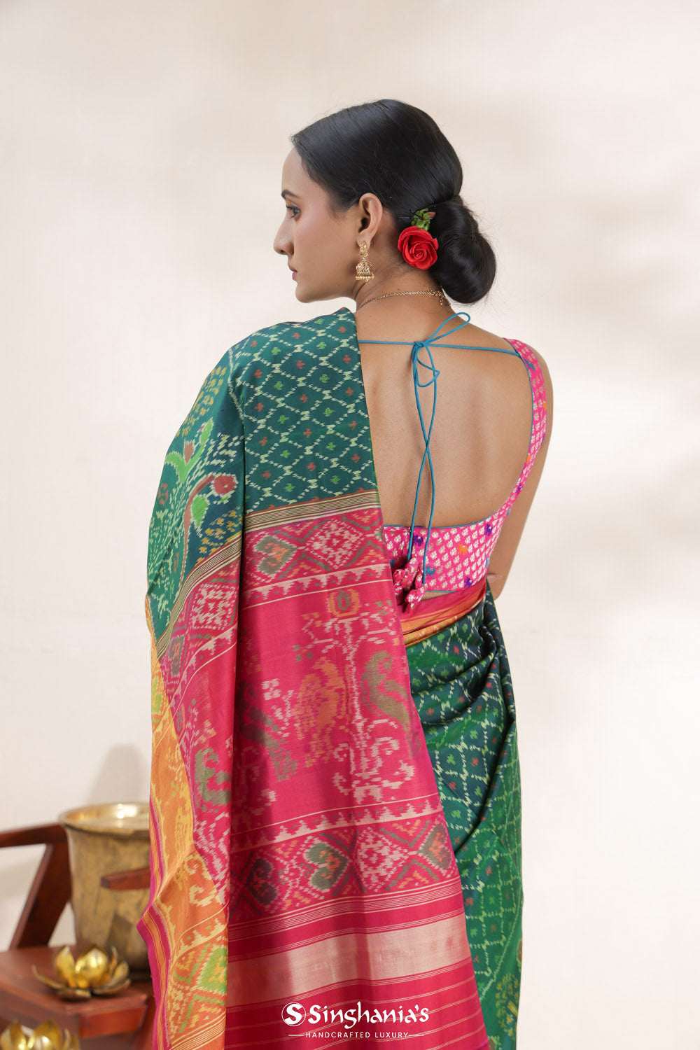 Castleton Green Ikkat Patola Silk Saree With Contrast Border