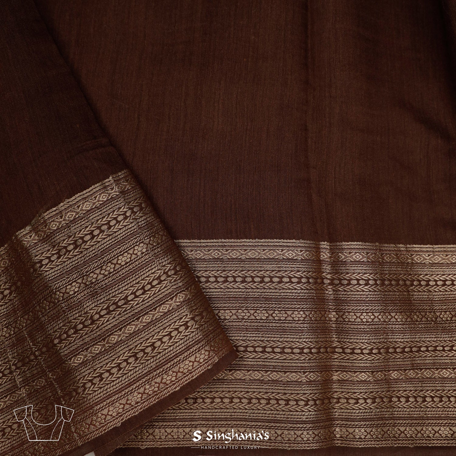 Coconut Brown Printed Moonga Saree With Floral Pattern