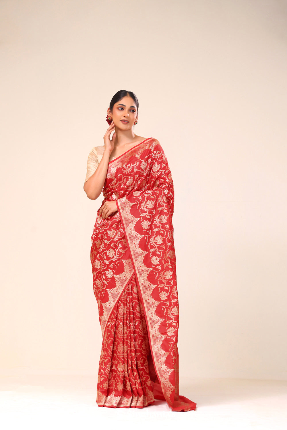 Raspberry Red Chiniya Banarasi Silk Saree