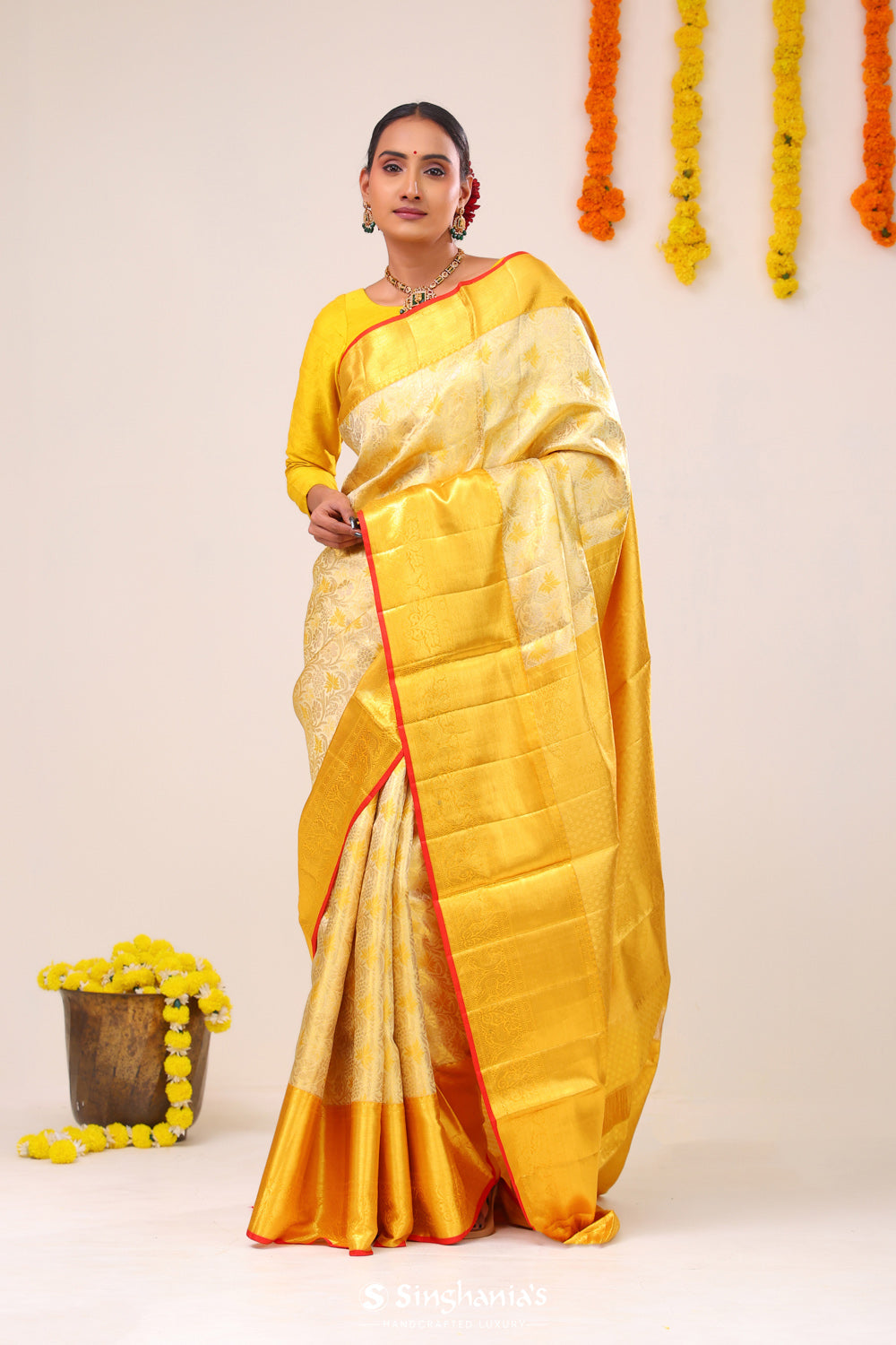 Pastel Gold Jaal Kanjivaram Silk Saree