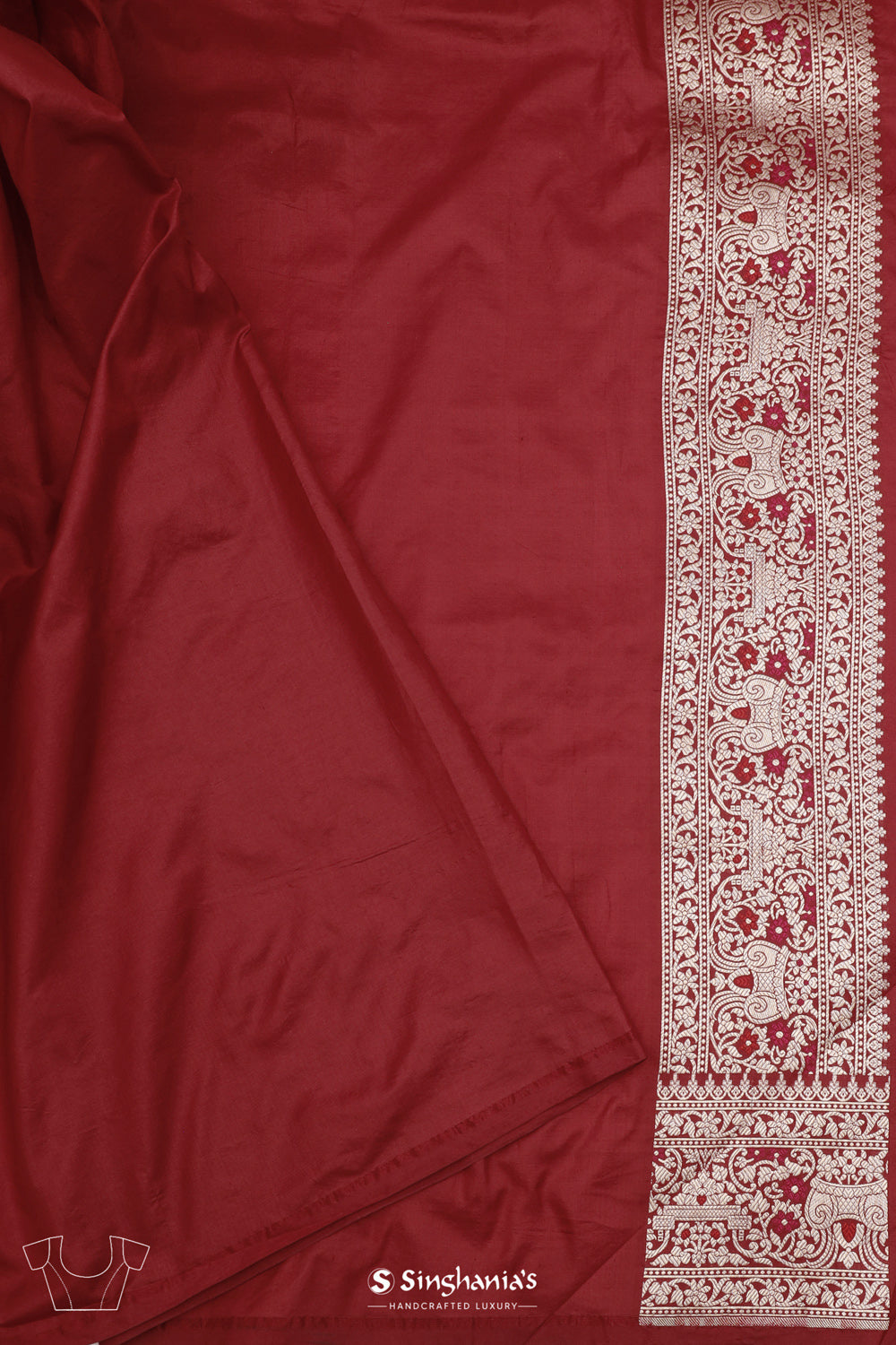 Maroon Pink Banarasi Silk Saree With Floral Design