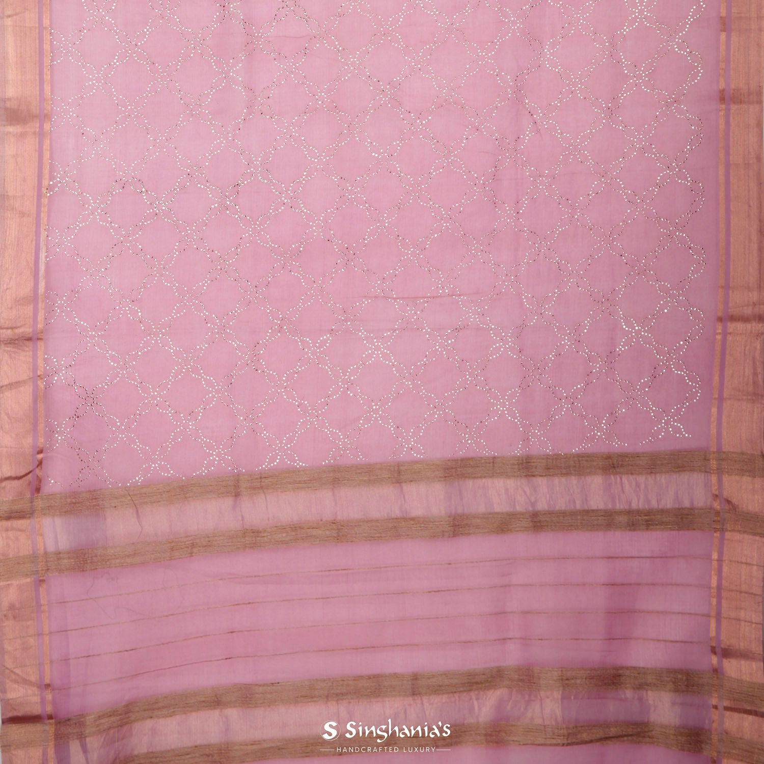 Light Pink Kota Silk Saree With Mukaish Work In Floral Pattern