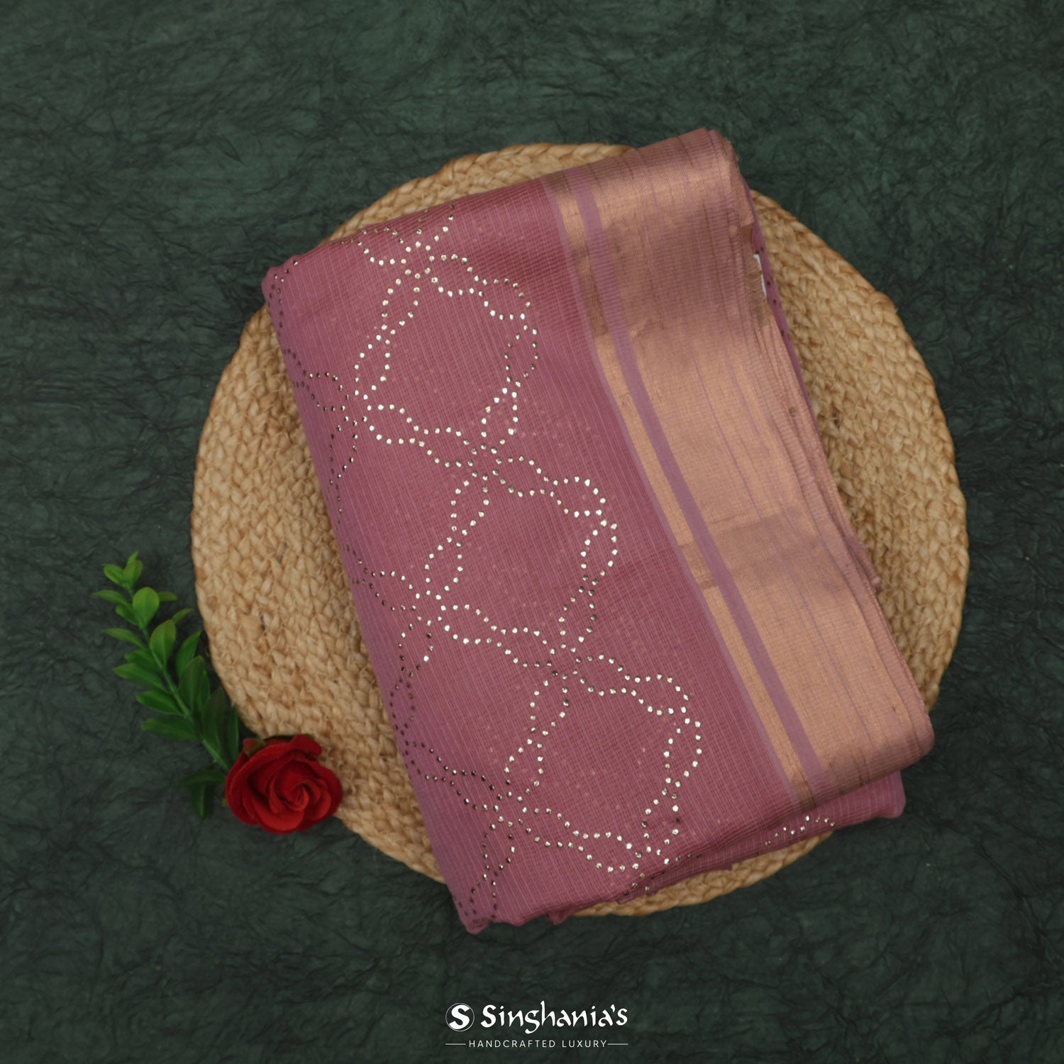 Light Pink Kota Silk Saree With Mukaish Work In Floral Pattern
