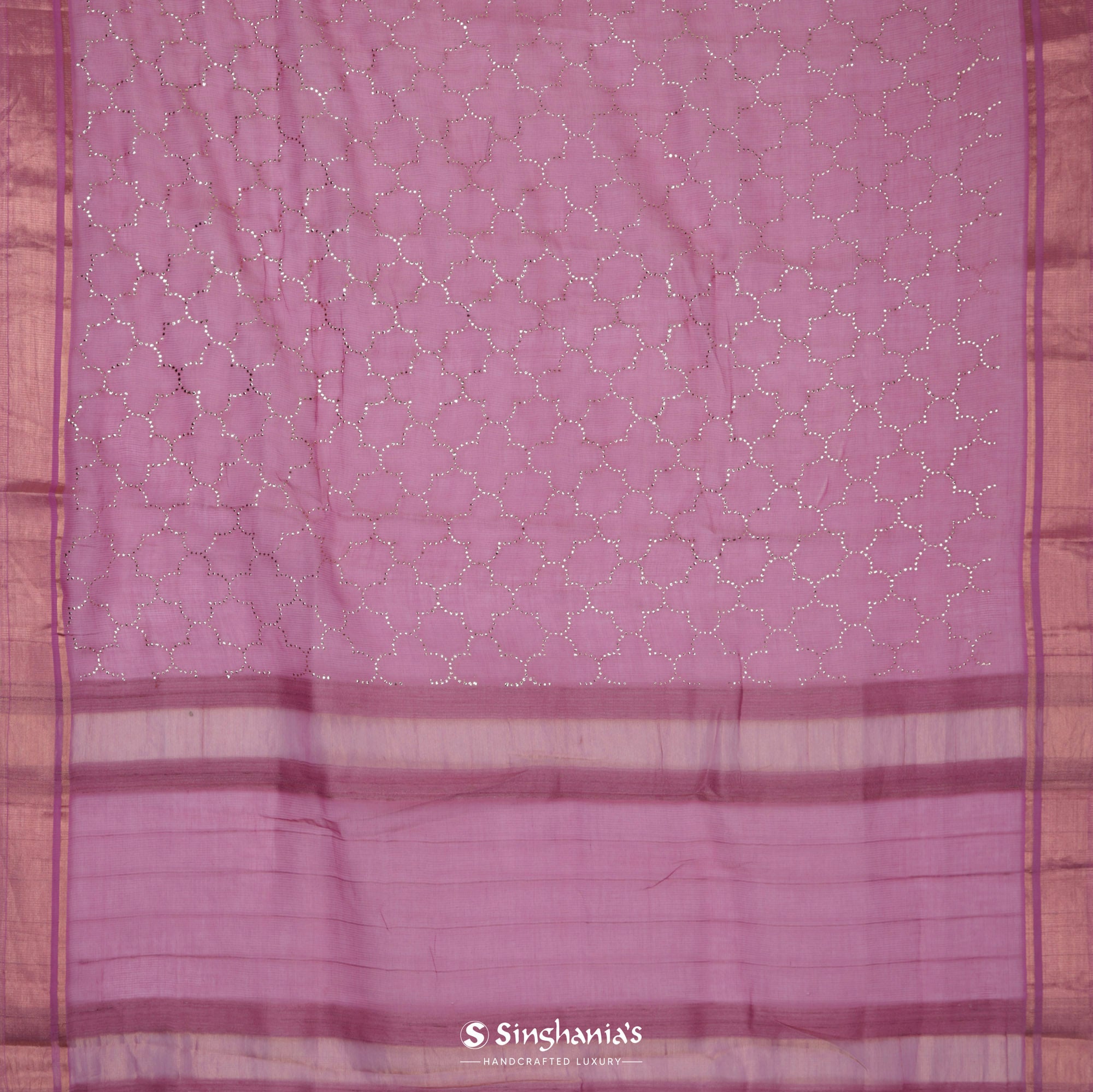 Rouge Pink Kota Silk Saree With Mukaish Work In Grid Pattern