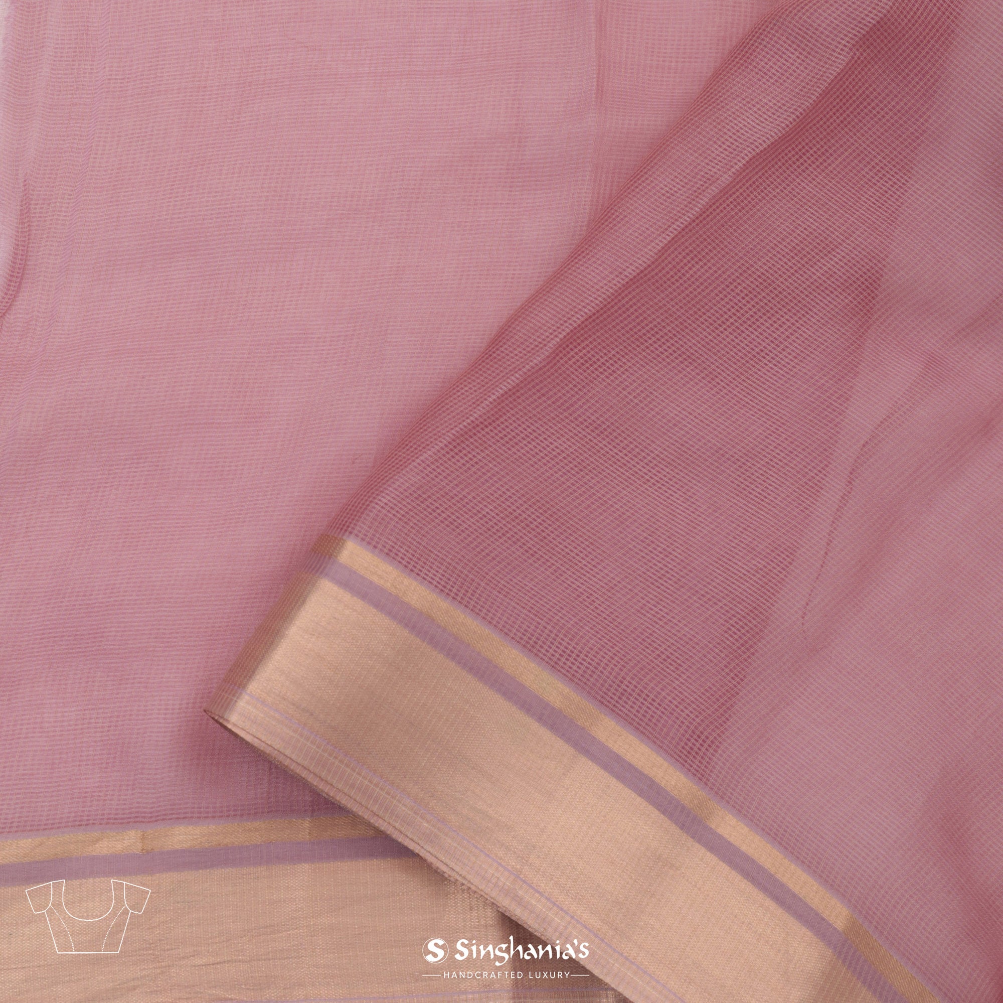 Light Pink Kota Silk Saree With Mukaish Work In Grid Pattern