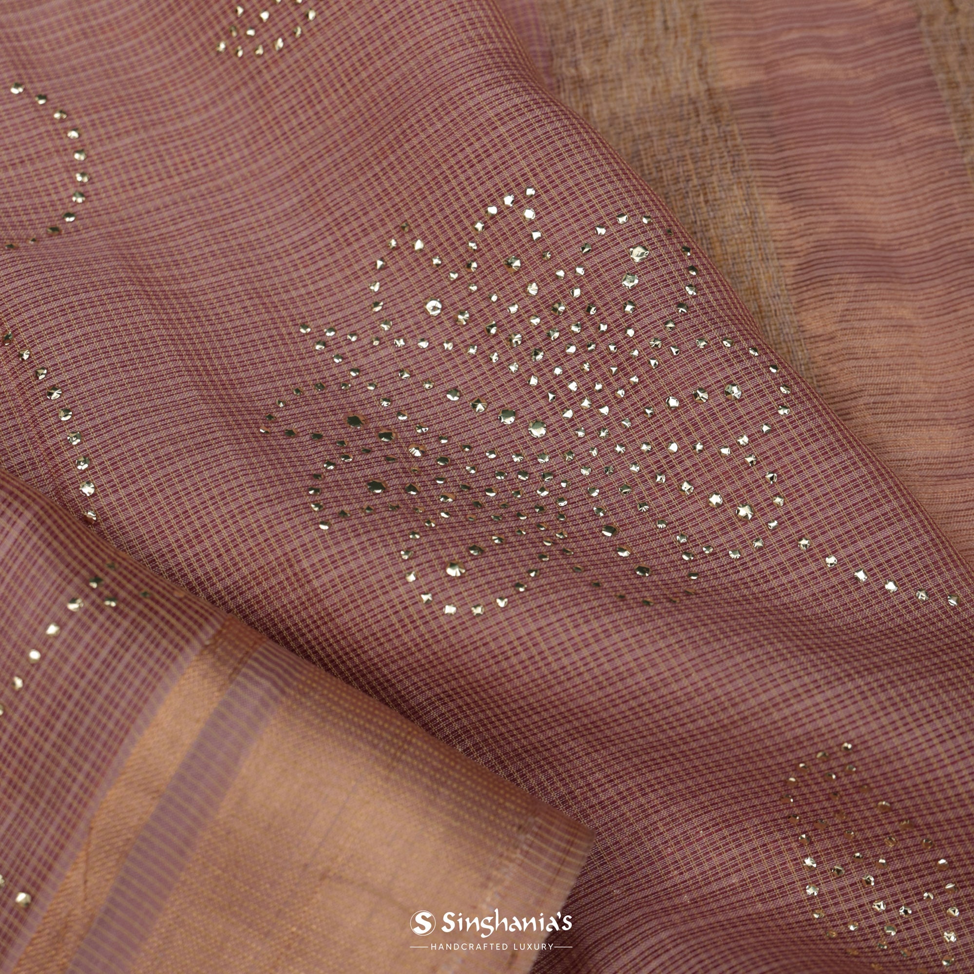 Silvery Pink Kota Silk Saree With Mukaish Work