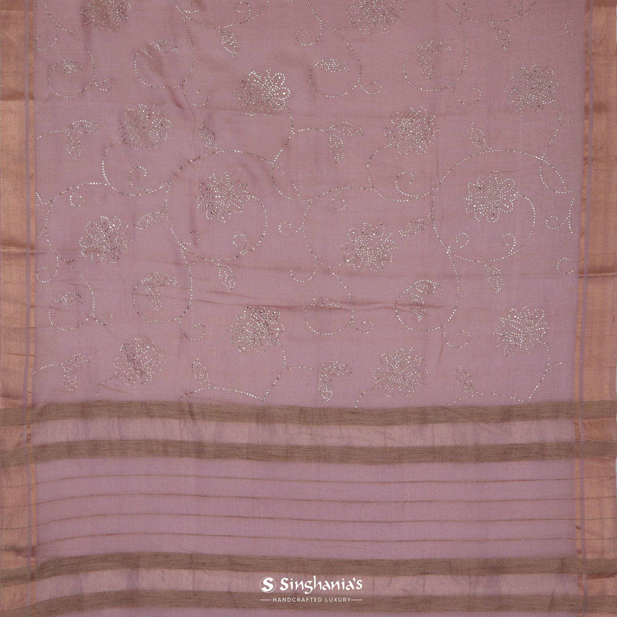 Silvery Pink Kota Silk Saree With Mukaish Work