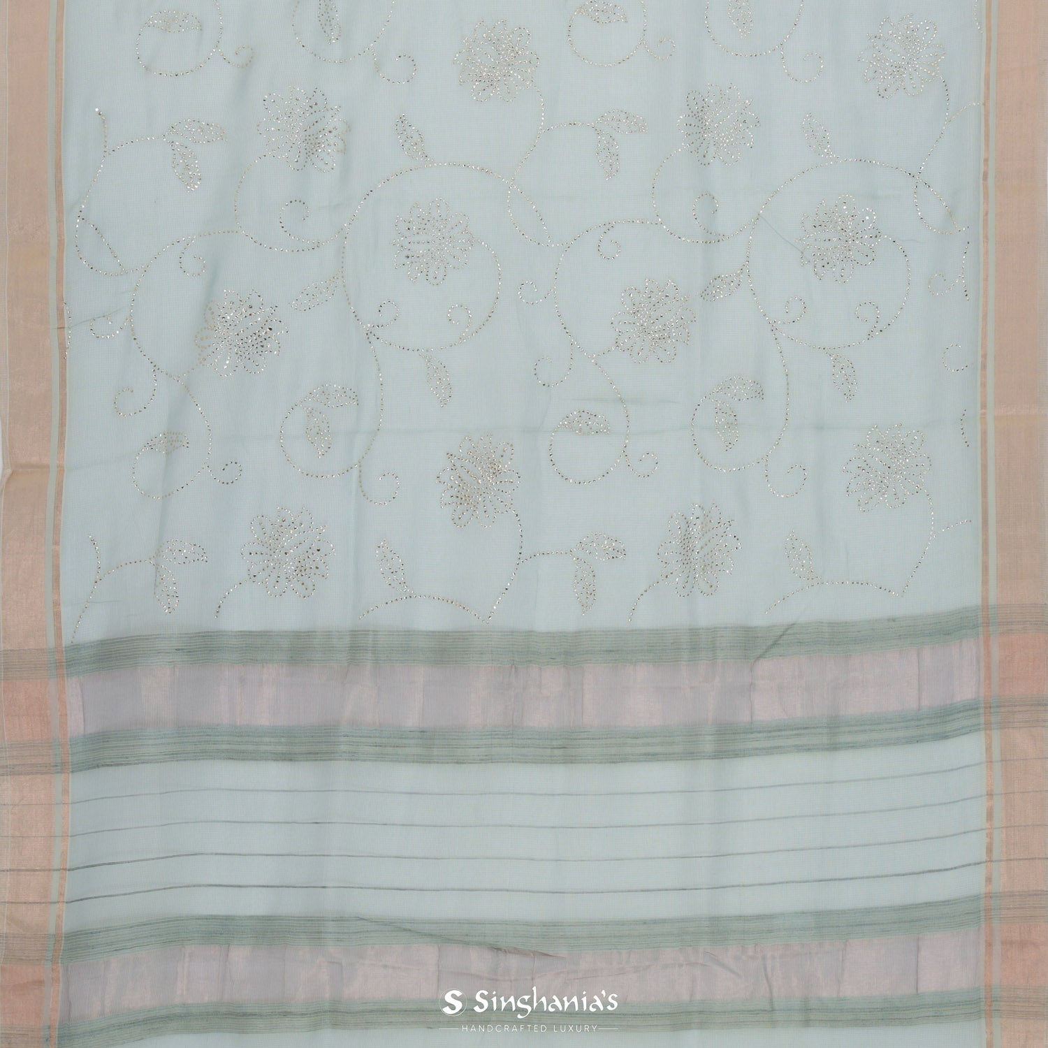 Morning Blue Printed Kota Saree With Floral Pattern