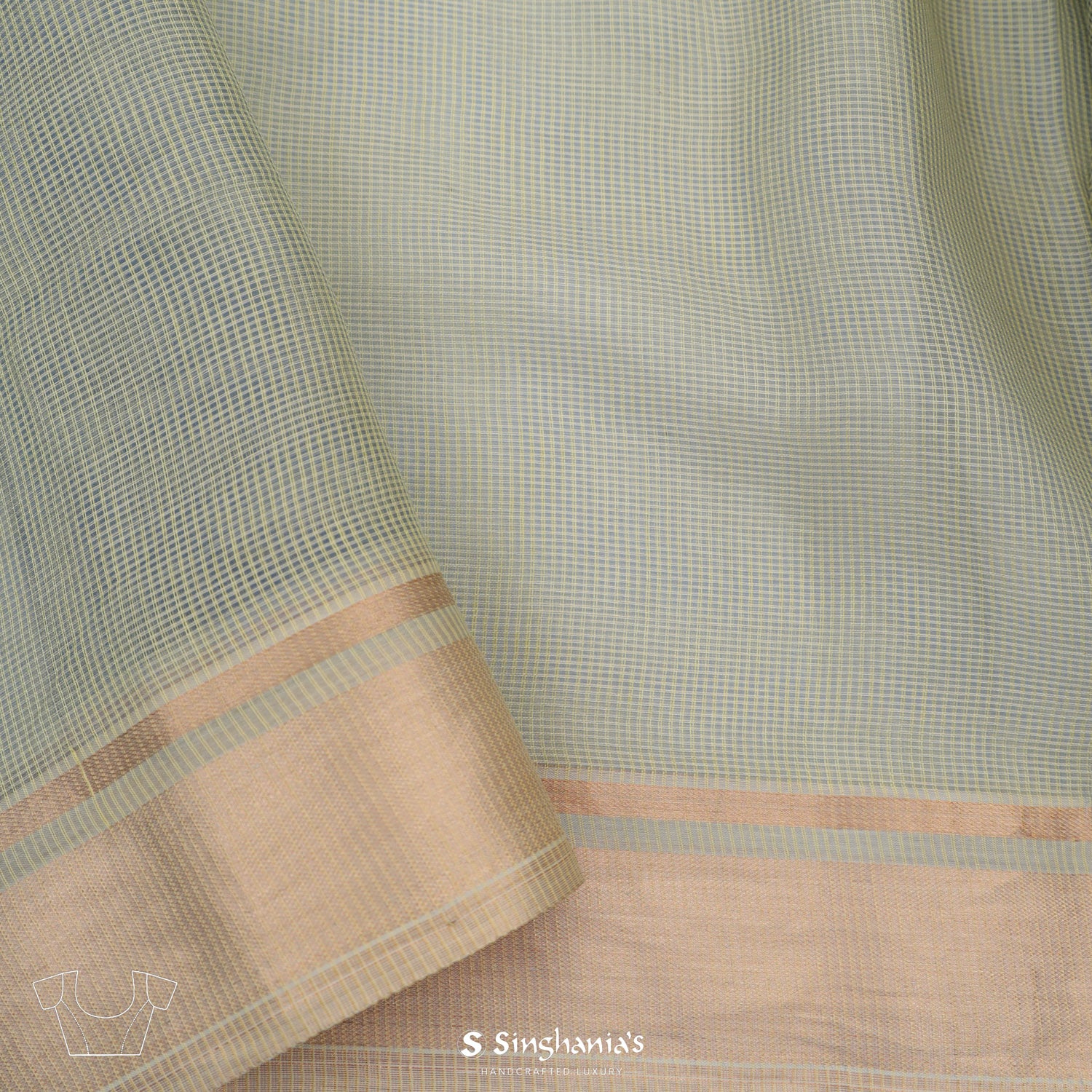 Laurel Green Kota Silk Saree With Mukaish Work In Floral Pattern