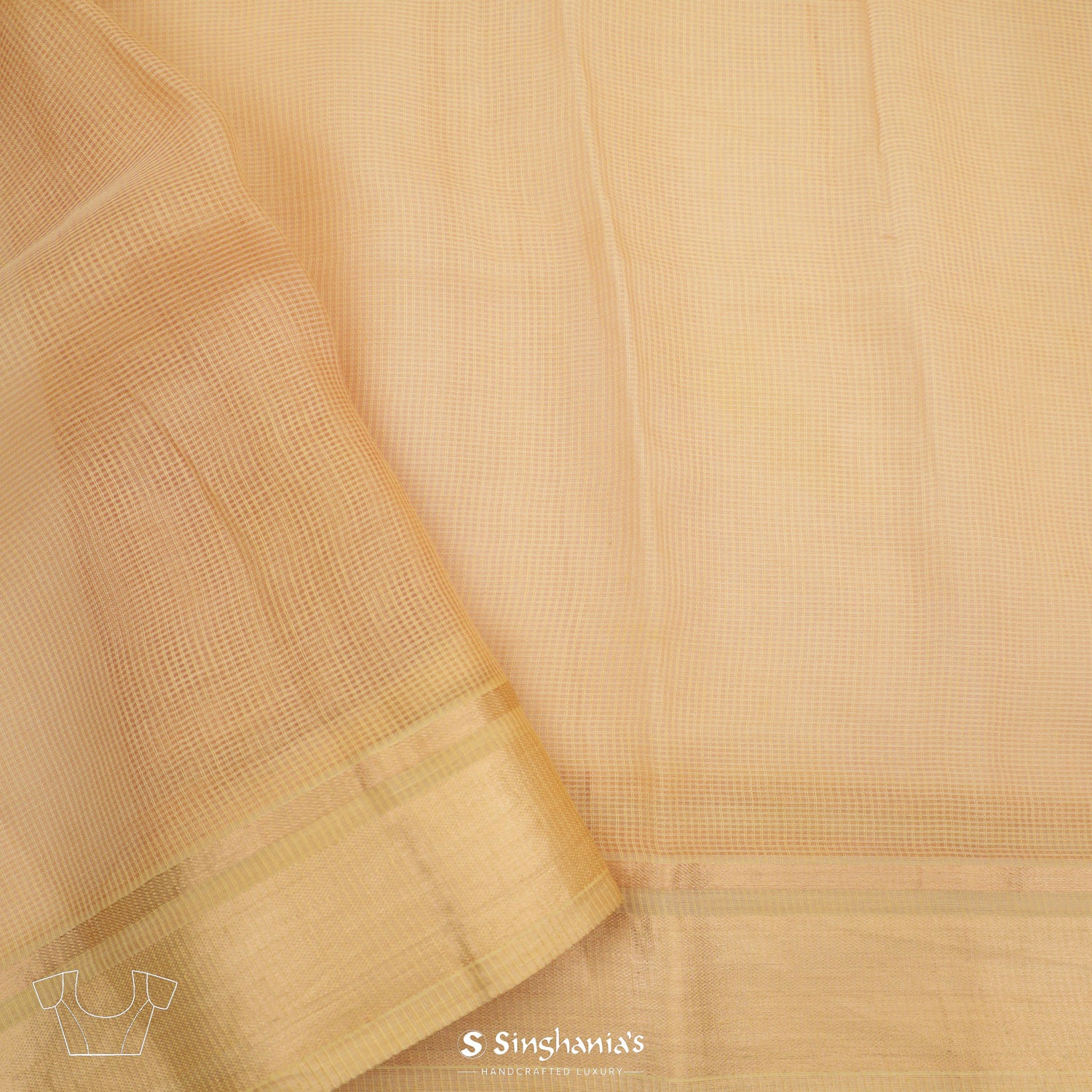 Moccasin Yellow Kota Silk Saree With Mukaish Work In Floral Pattern