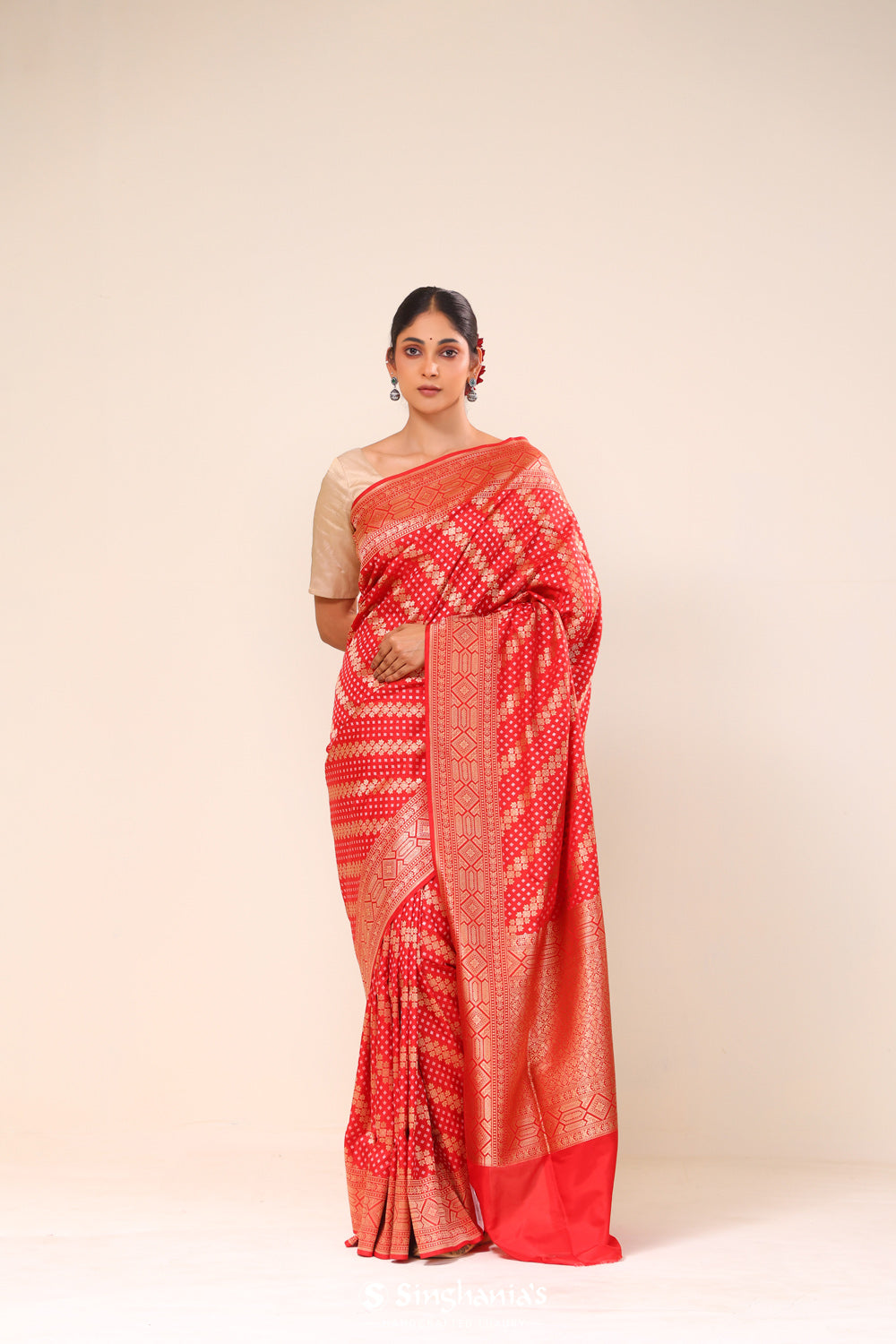 Chilli Red Chiniya Banarasi Silk Saree